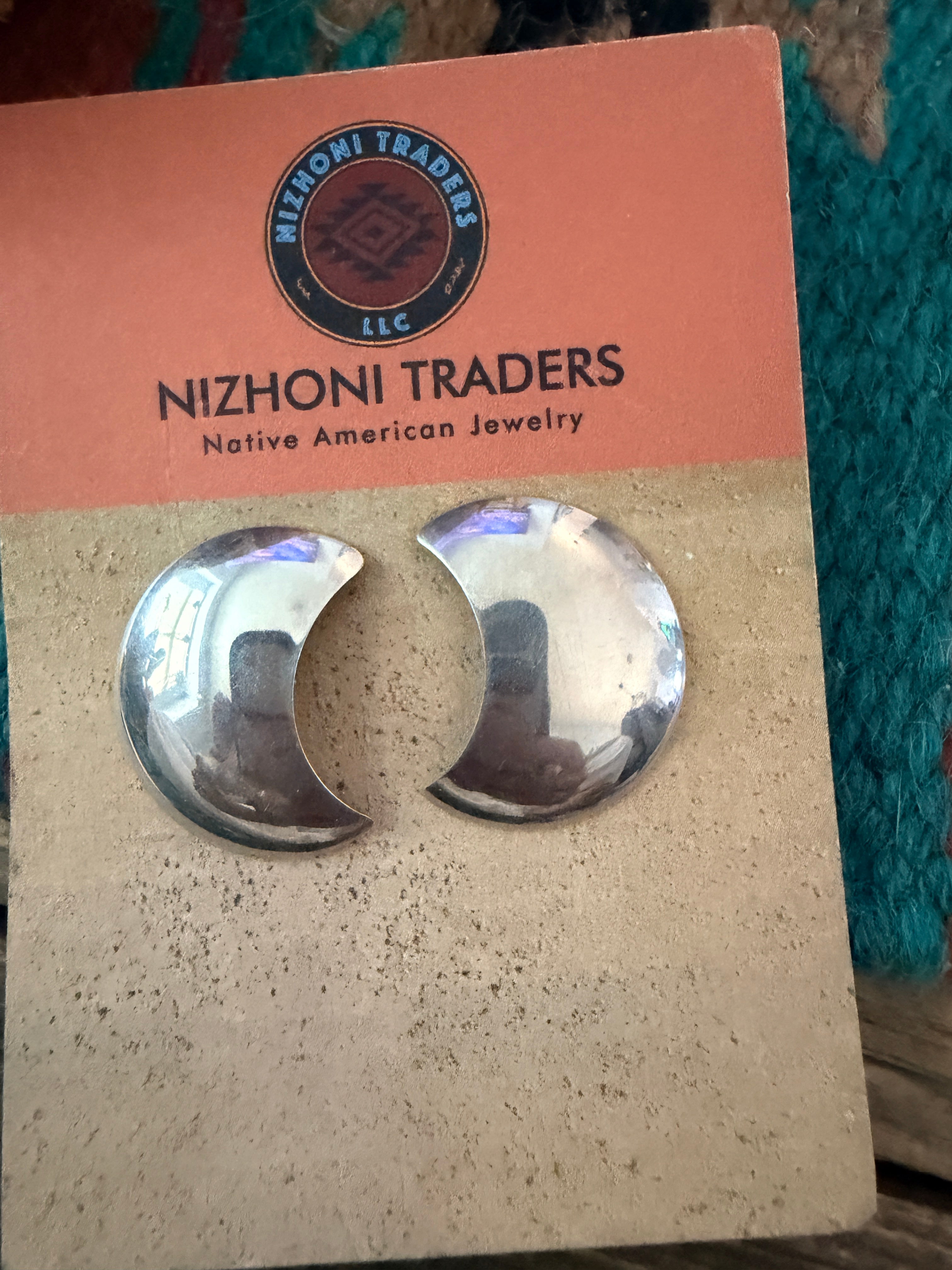 Old Pawn Handcrafted Sterling Silver Moon Post Earrings