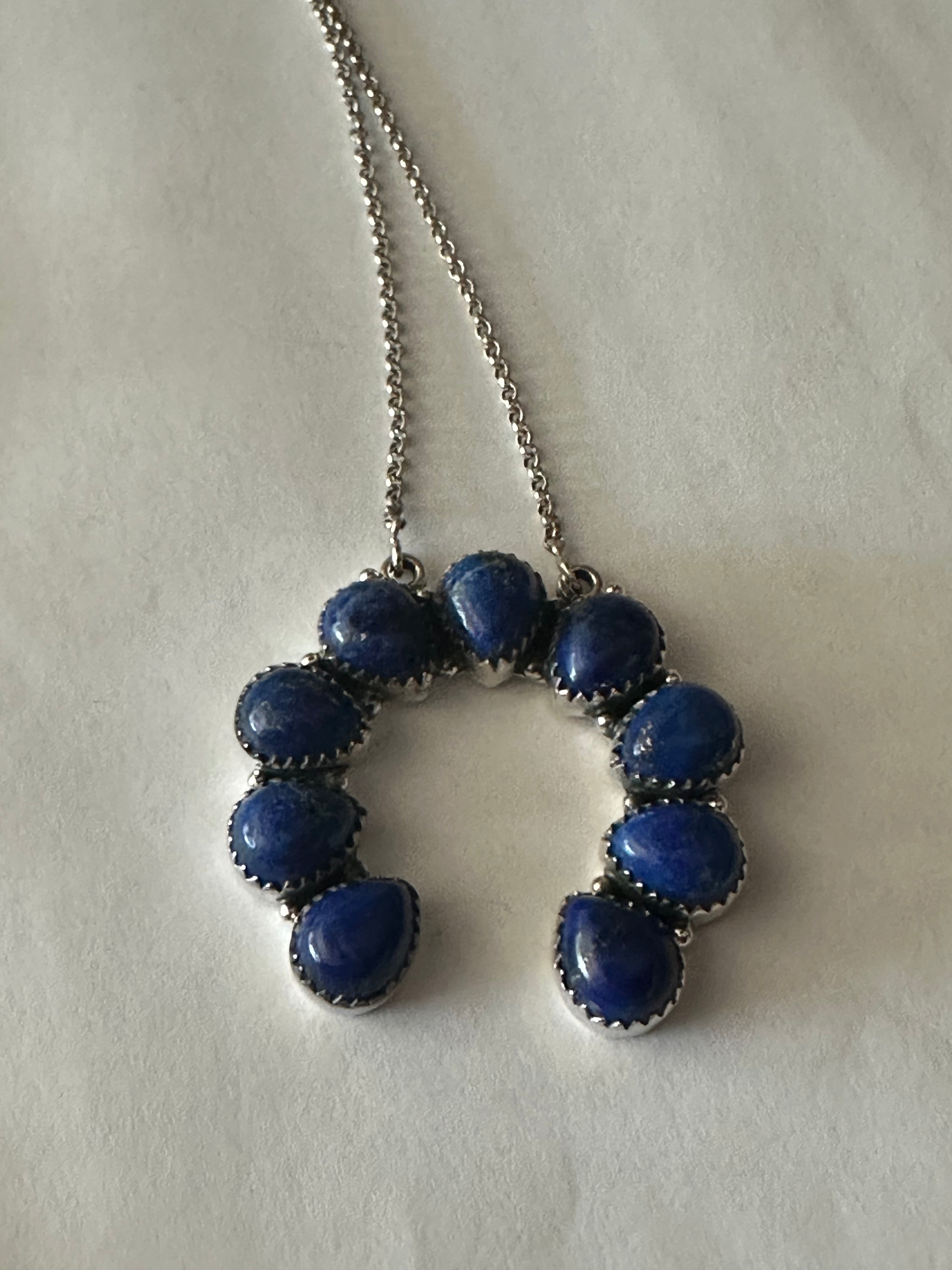 Handmade Sterling Silver & Lapis Naja Necklace Signed Nizhoni