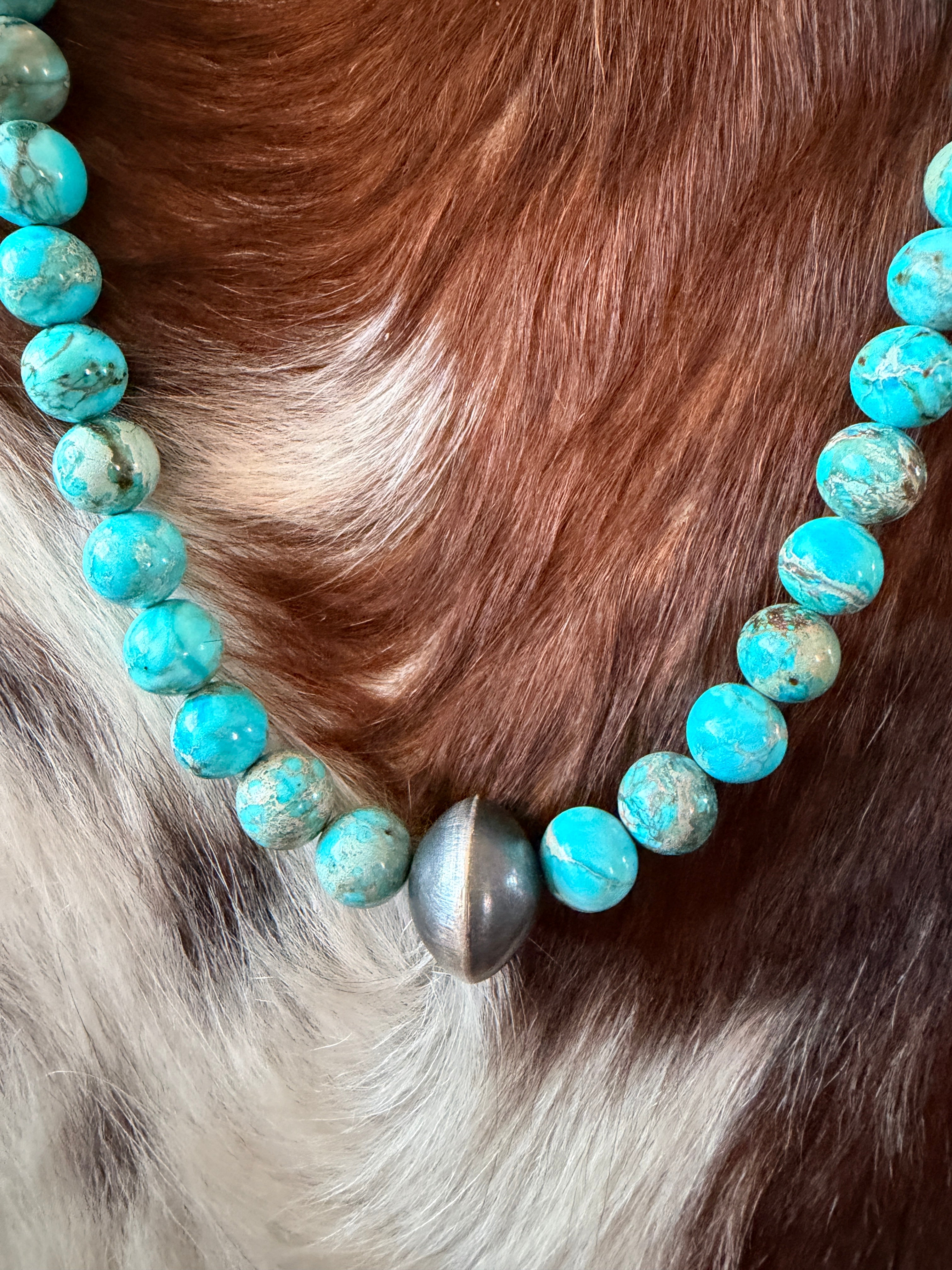 Handcrafted Turquoise & Sterling Silver Beaded 14” Necklace
