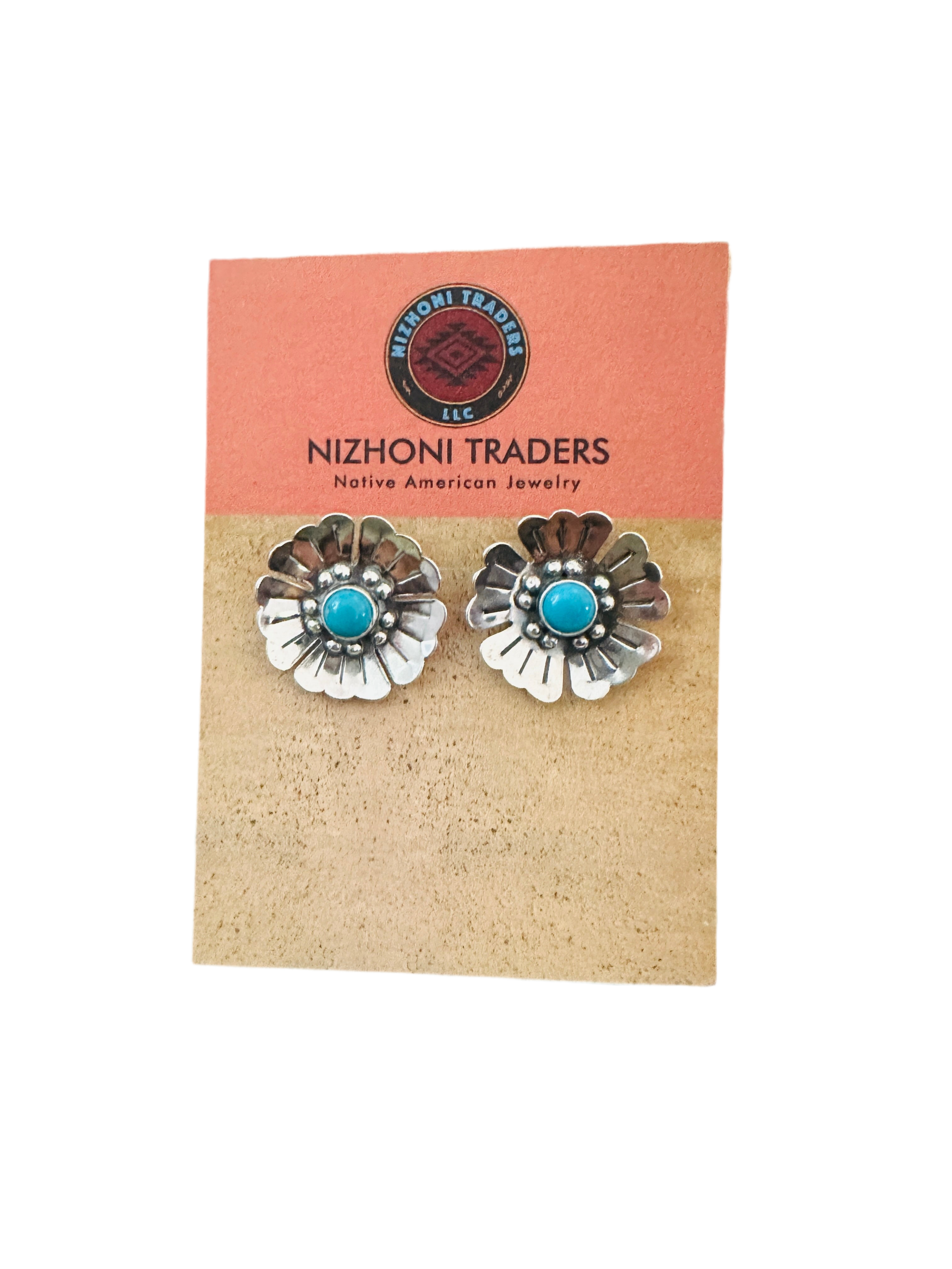 Sterling Silver & Turquoise Flower Stud Earrings