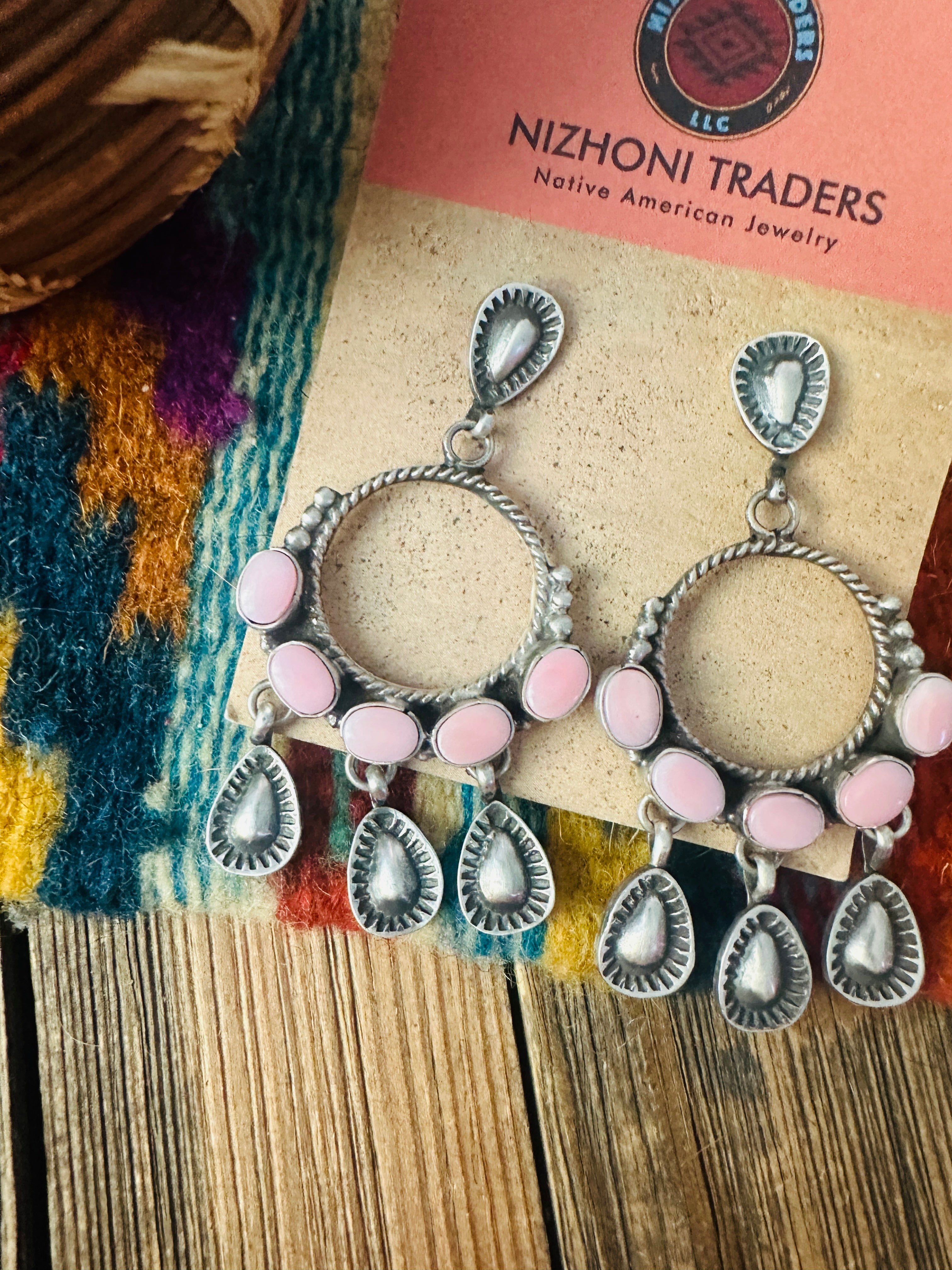 Handcrafted Queen Pink Conch & Sterling Silver Dangle Earrings by Marcella James