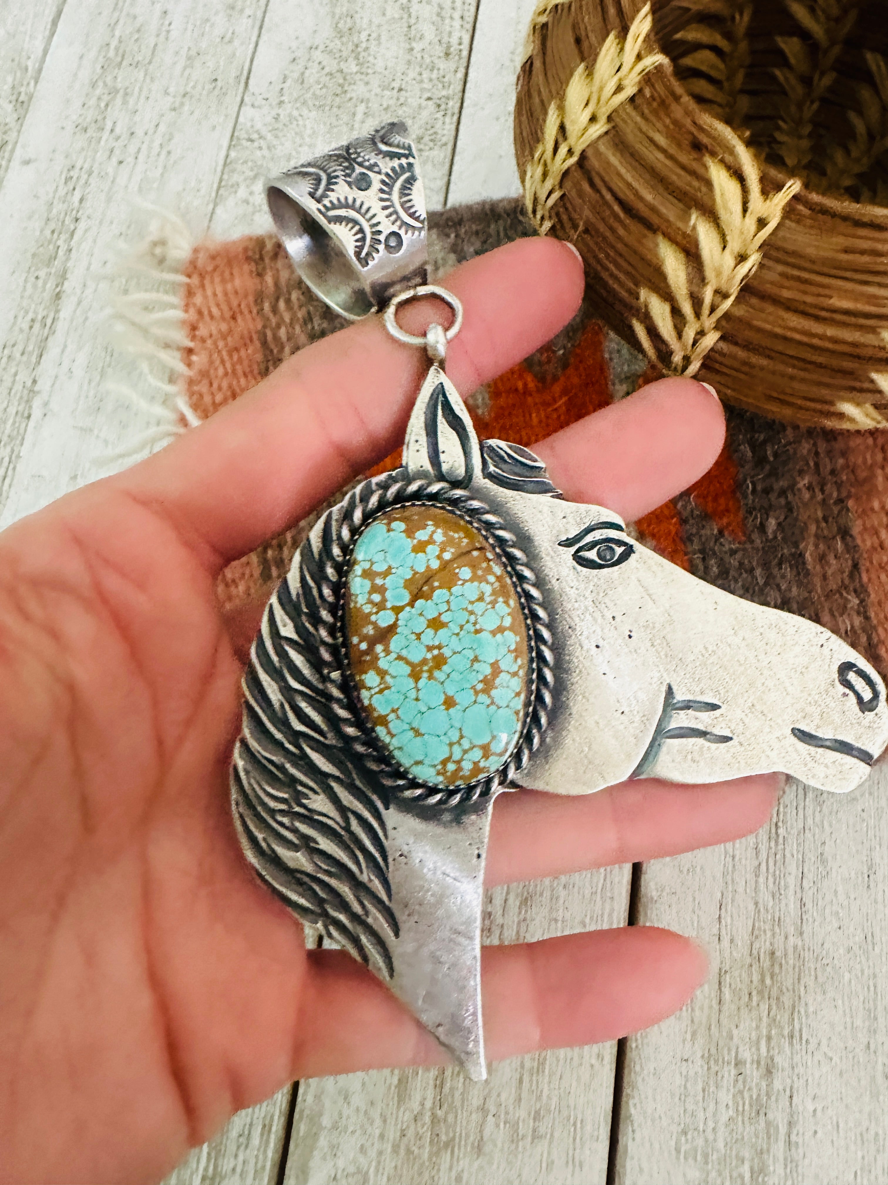 Navajo Turquoise & Sterling Silver Horse Pendant by Kevin Billah