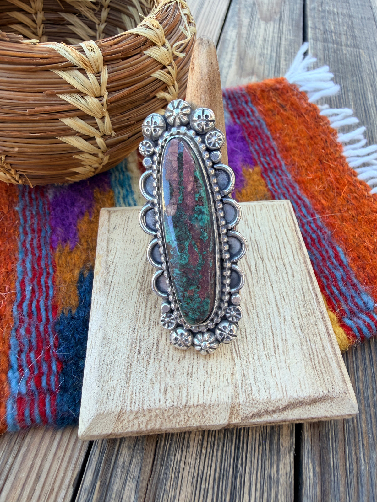 Handcrafted Royston Turquoise & Sterling Silver Ring 10 by Rosella Paxson