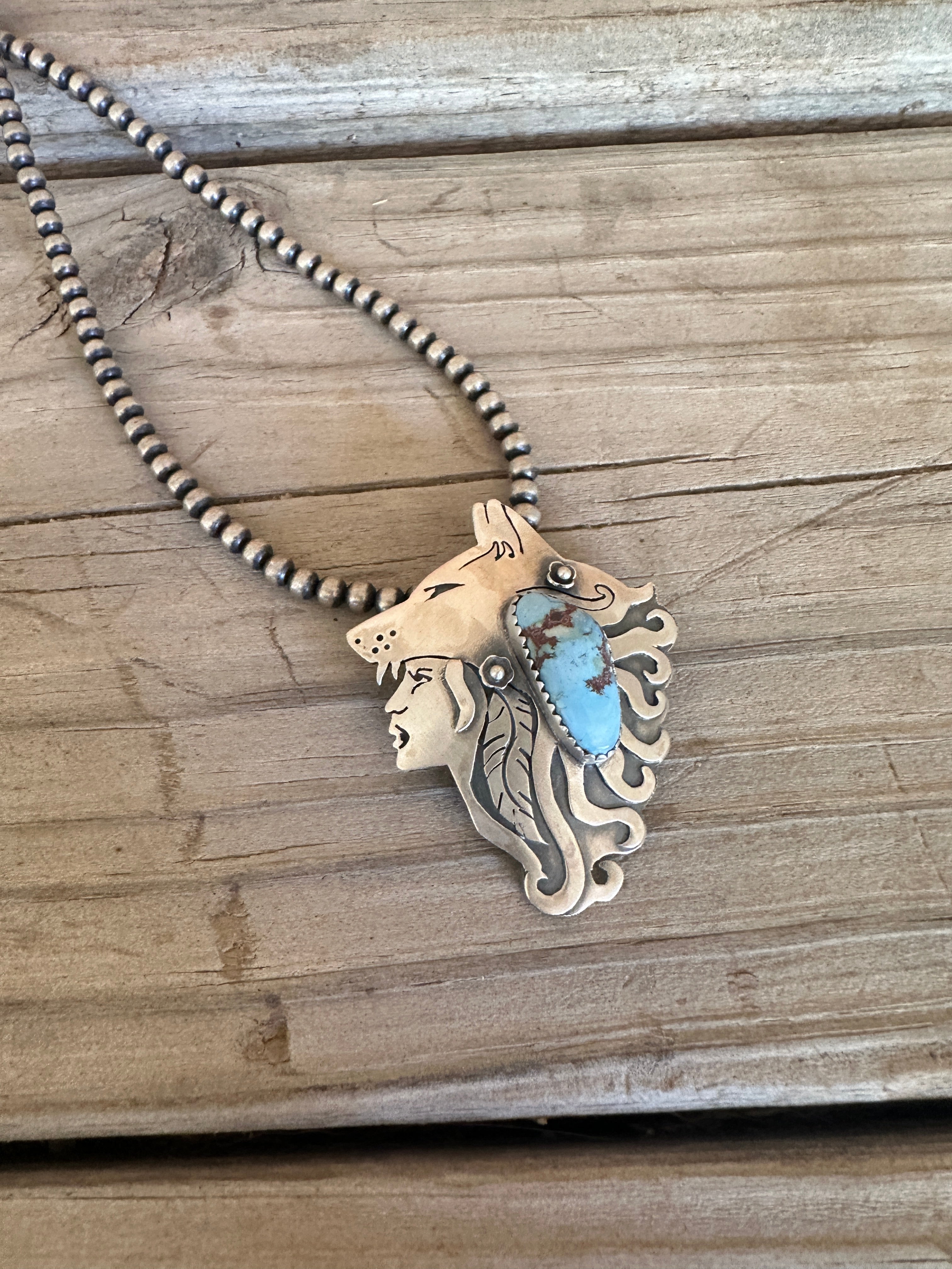 Beautiful Handmade Sterling Silver & Golden Hills Turquoise Whispering Dog Pendant