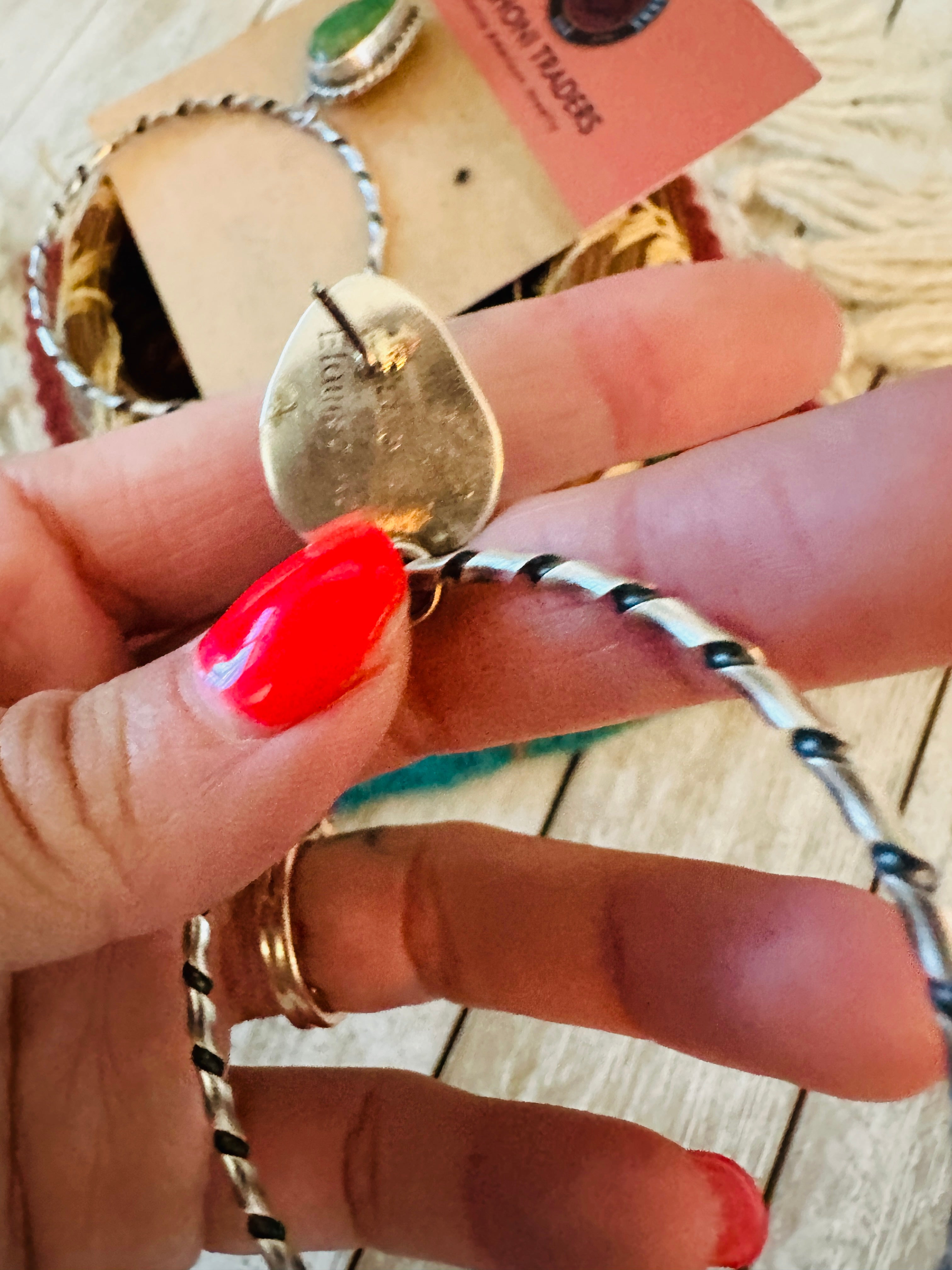 Navajo Turquoise and Sterling Silver Dangle Hoop Earrings