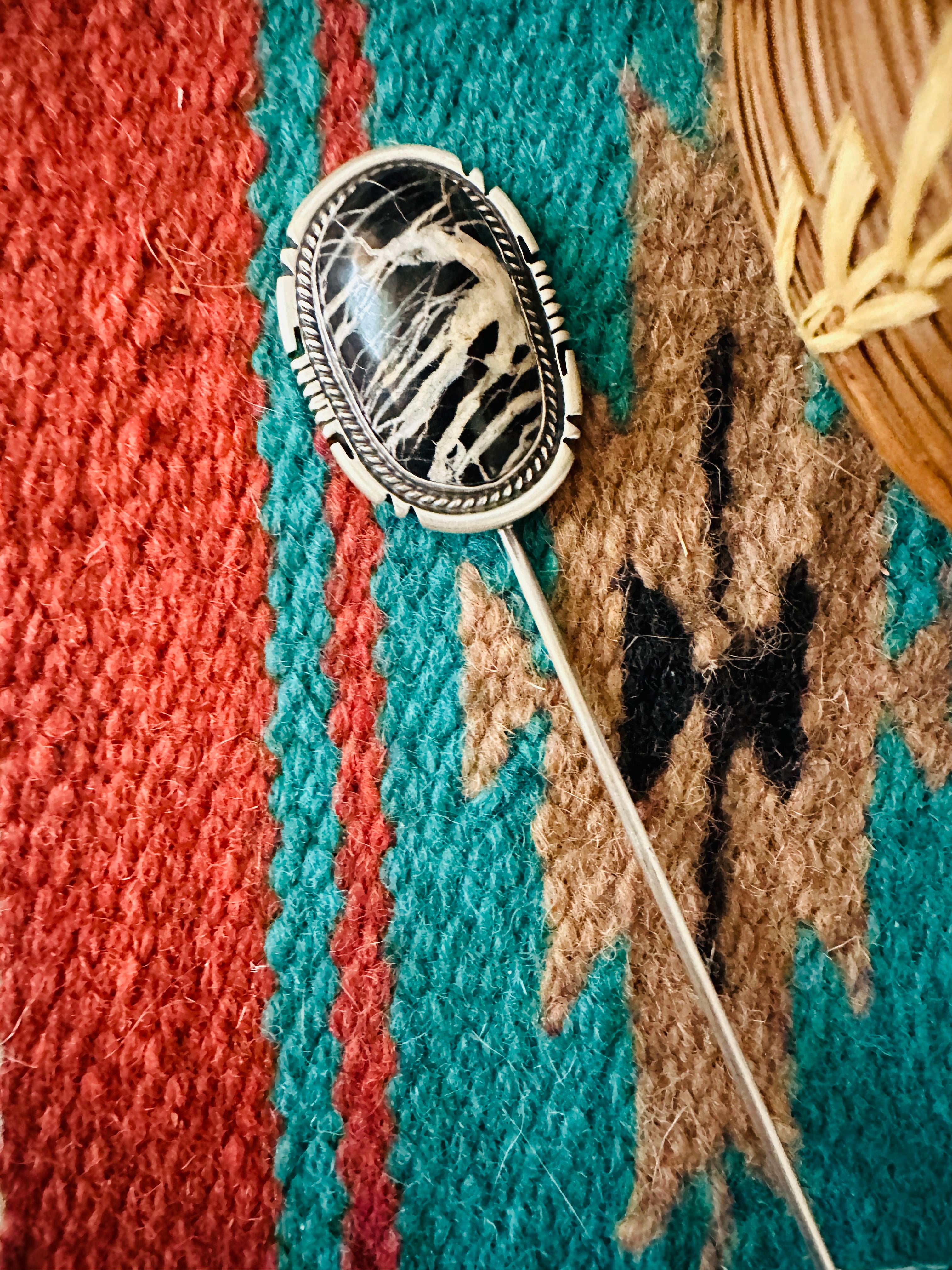 Navajo White Buffalo & Sterling Silver Hair Pin