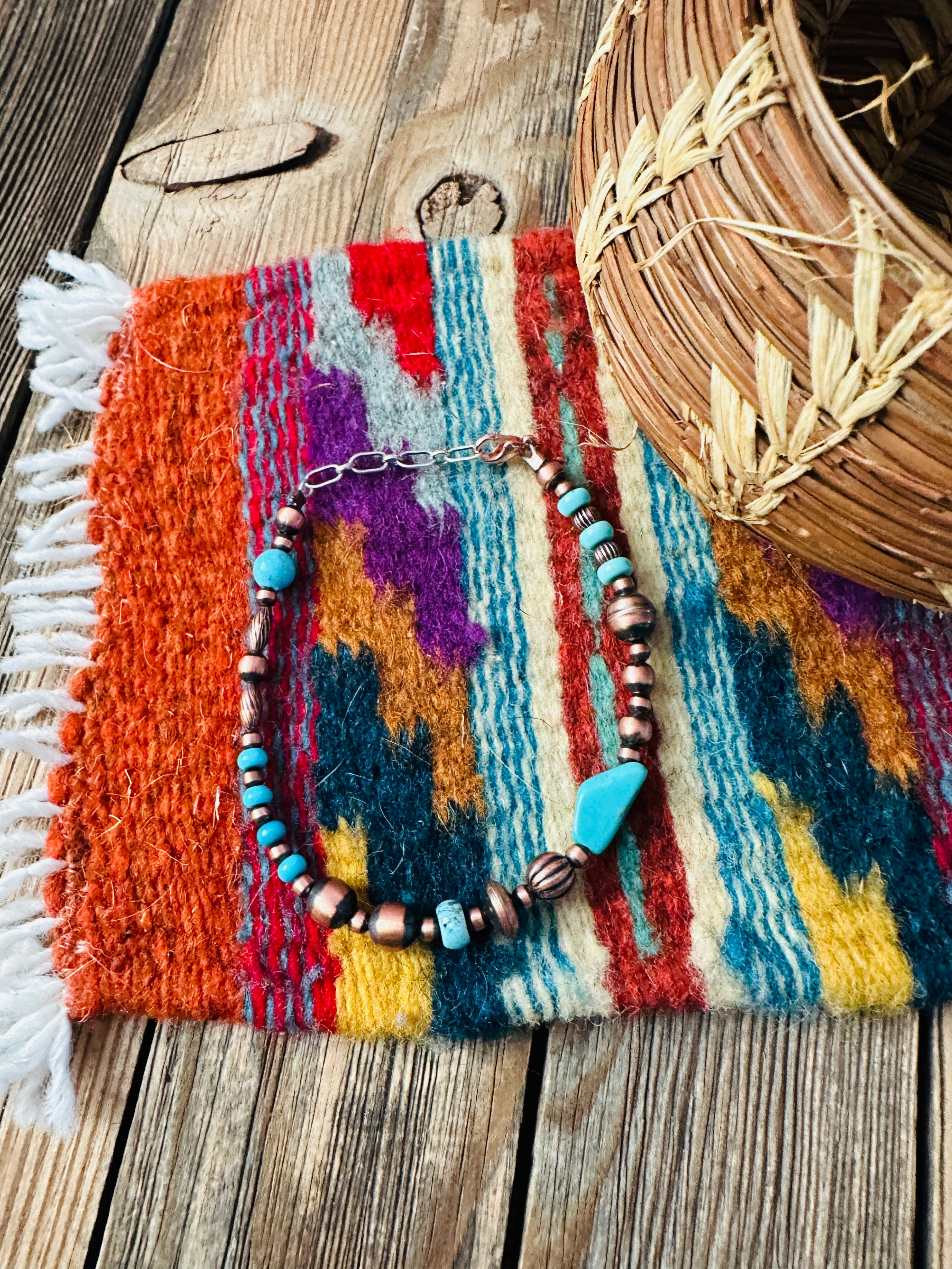 Handcrafted Turquoise & Copper Beaded Bracelet