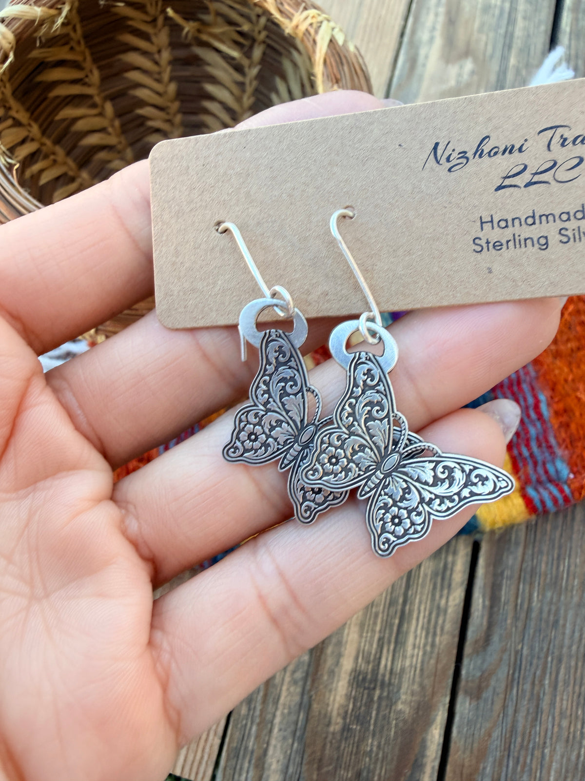 Handmade Sterling Silver Dangle Butterfly Earrings