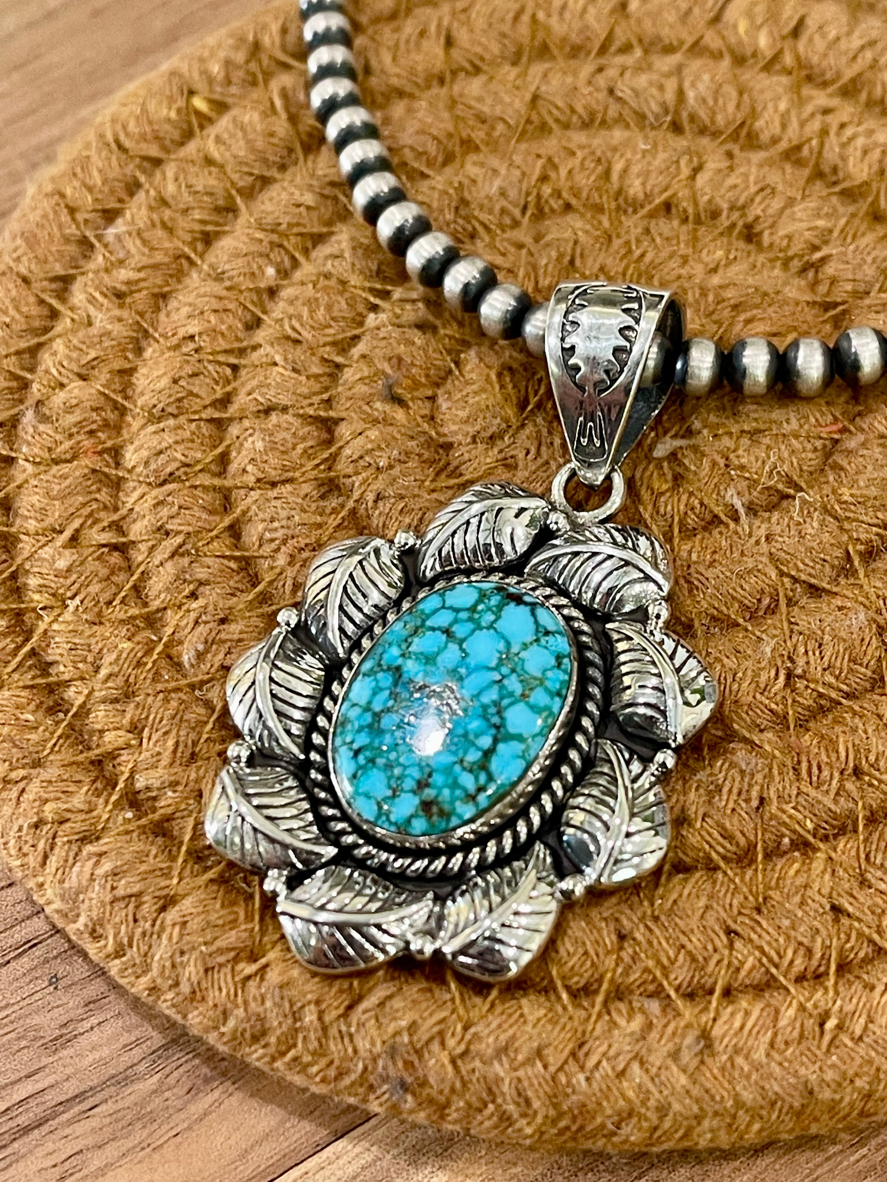 Handcrafted Sterling Silver & Number 8 Turquoise Pendant