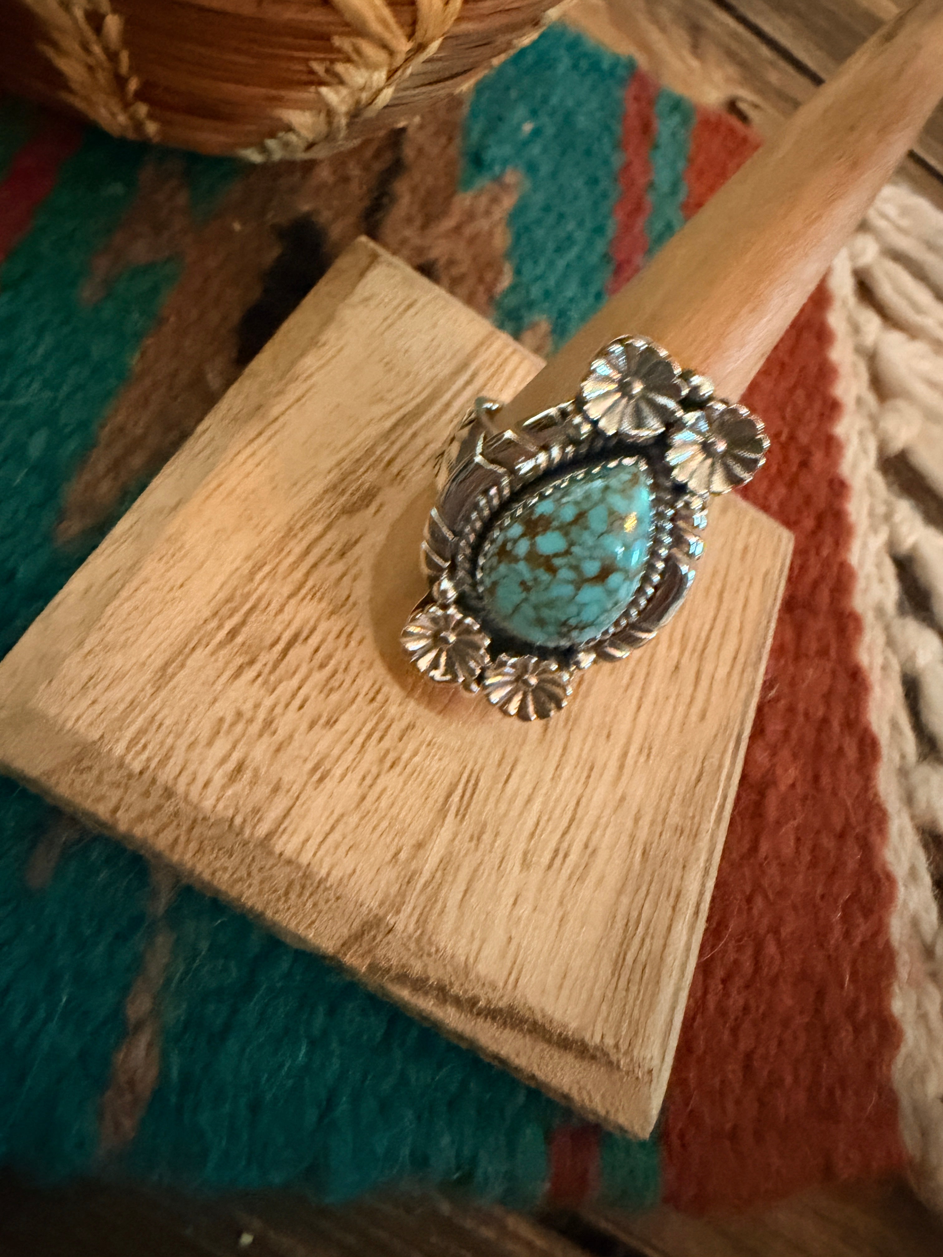 Handmade Sterling Silver Number 8 Turquoise Adjustable Ring Signed Nizhoni