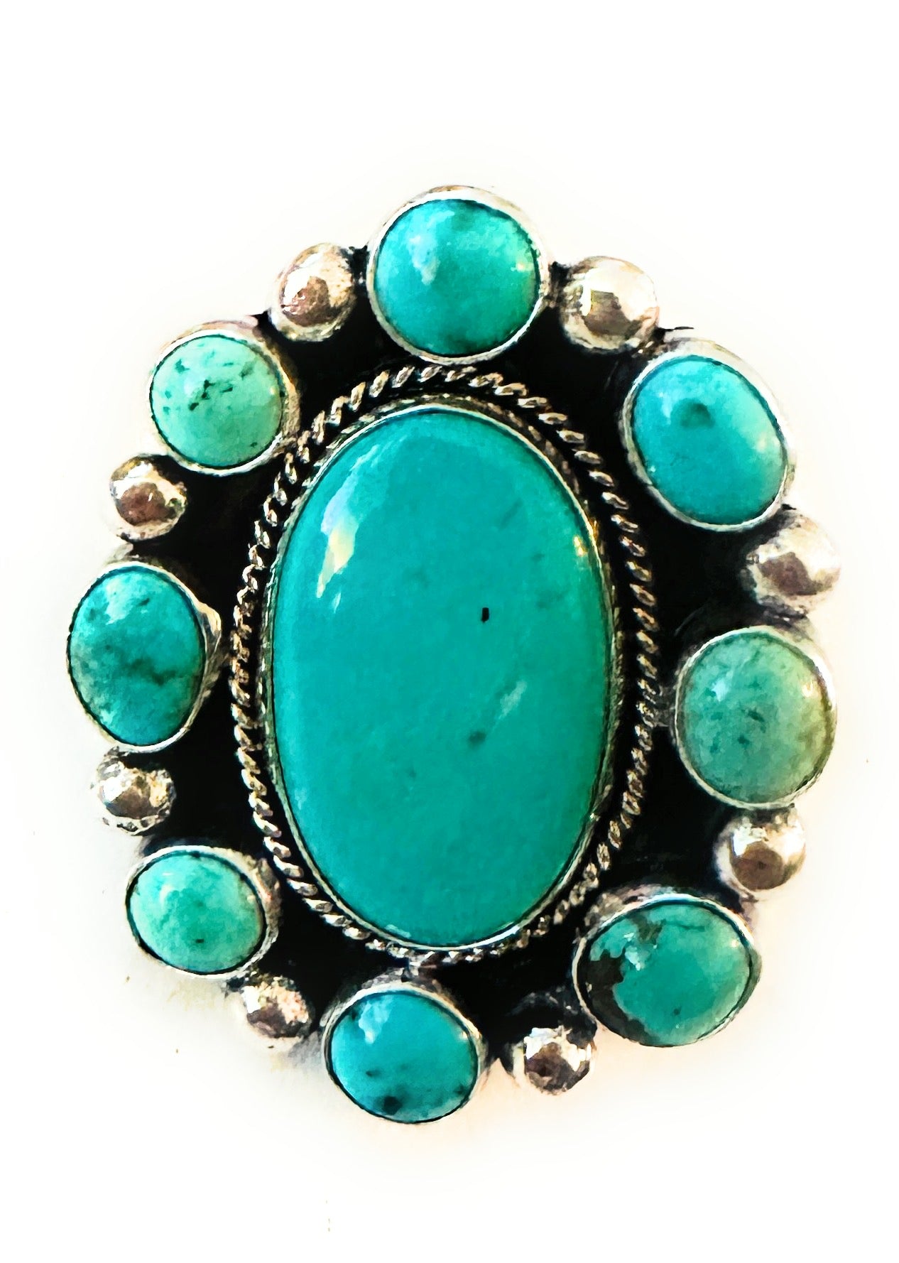 Navajo Sterling Silver & Turquoise Cluster Adjustable Ring