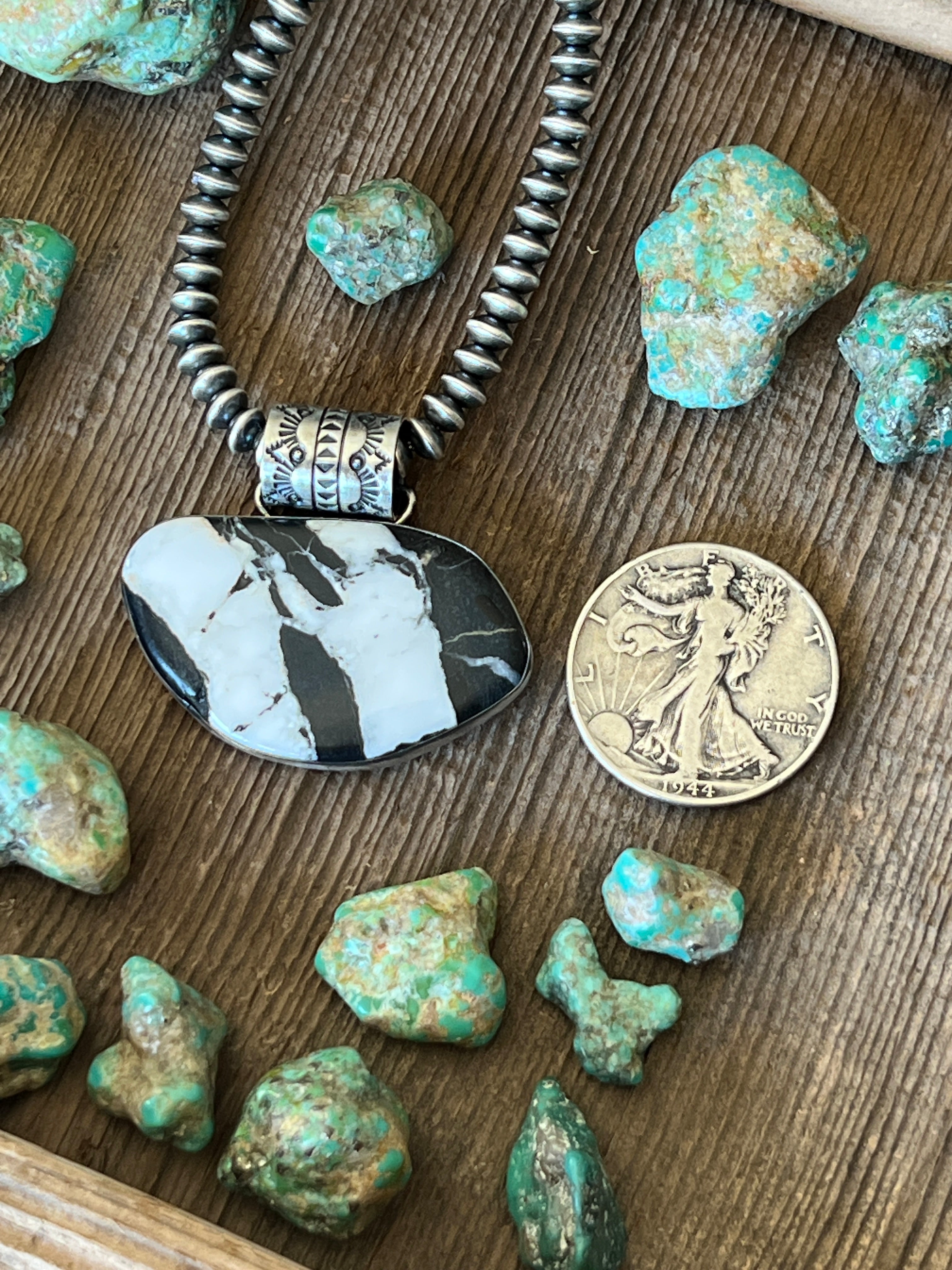 Handcrafted Sterling Silver and White Buffalo Solo Pendant by Angela Martin