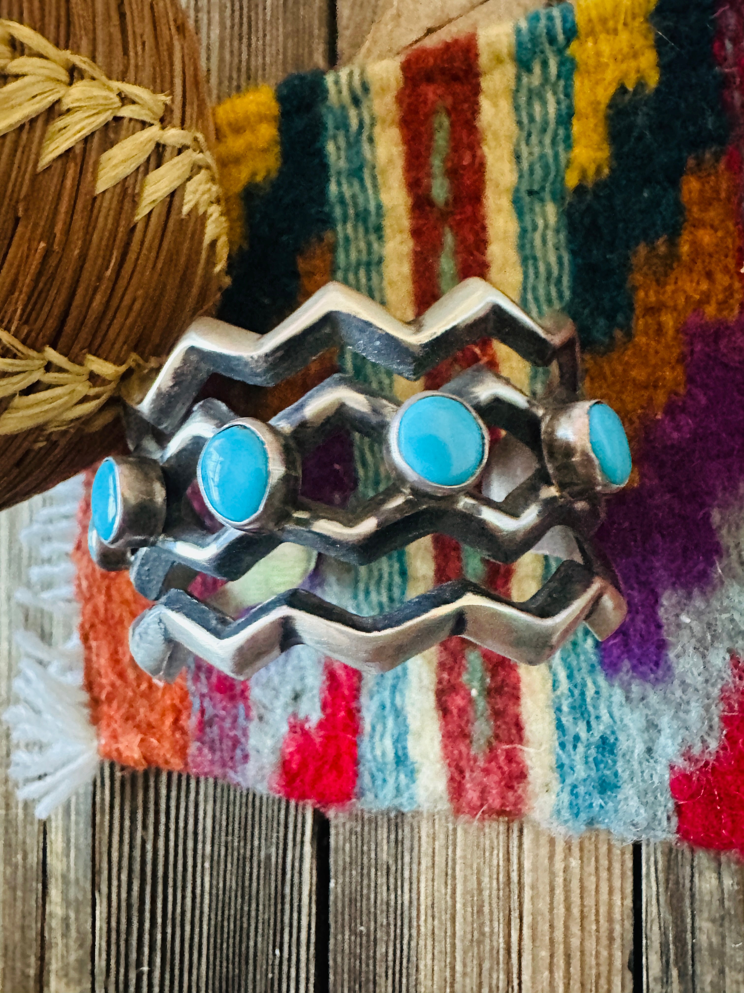 Handcrafted Turquoise & Sterling Silver Zigzag Cuff Bracelet