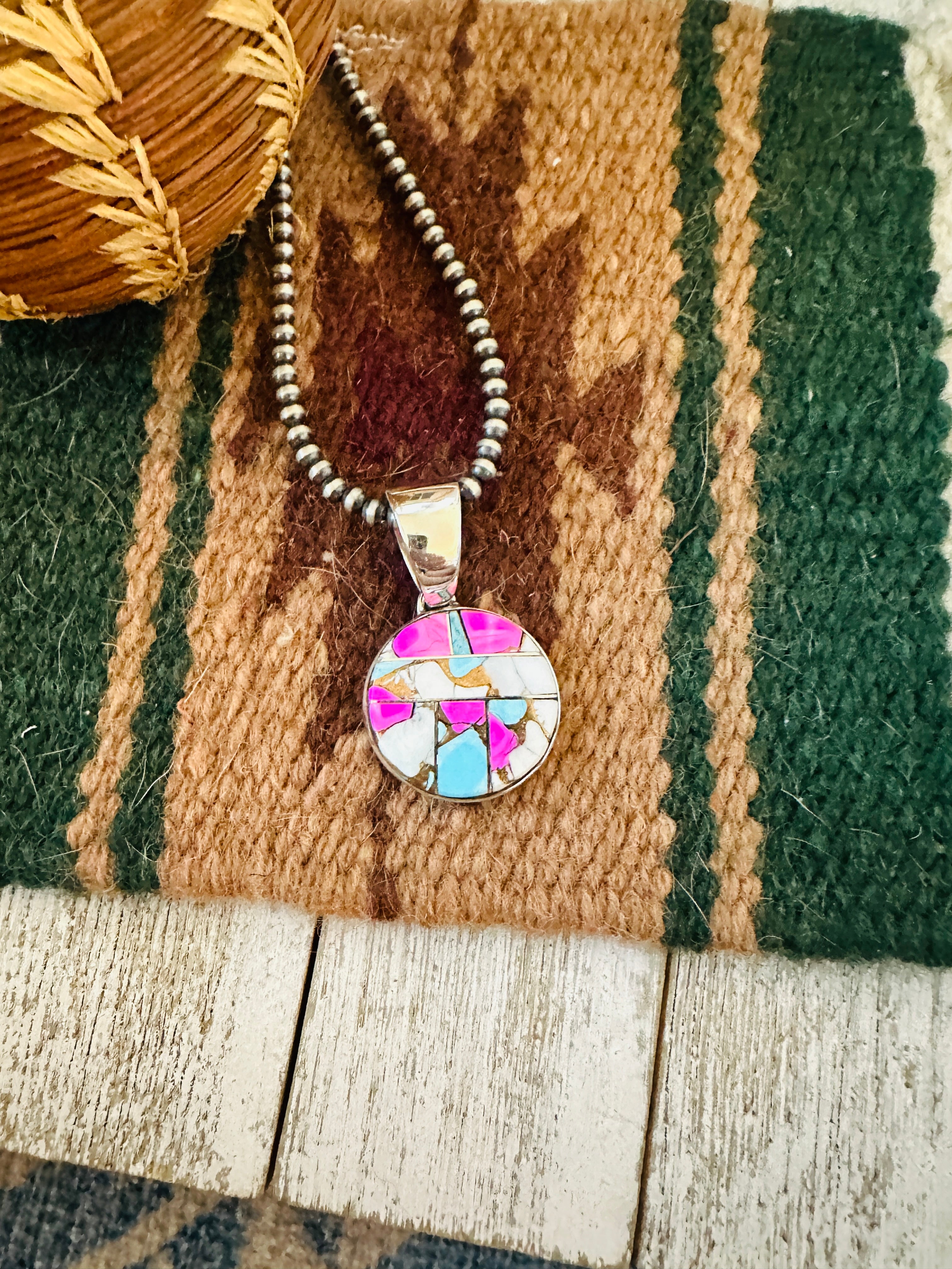 Handcrafted Cotton Candy & Sterling Silver Inlay Pendant