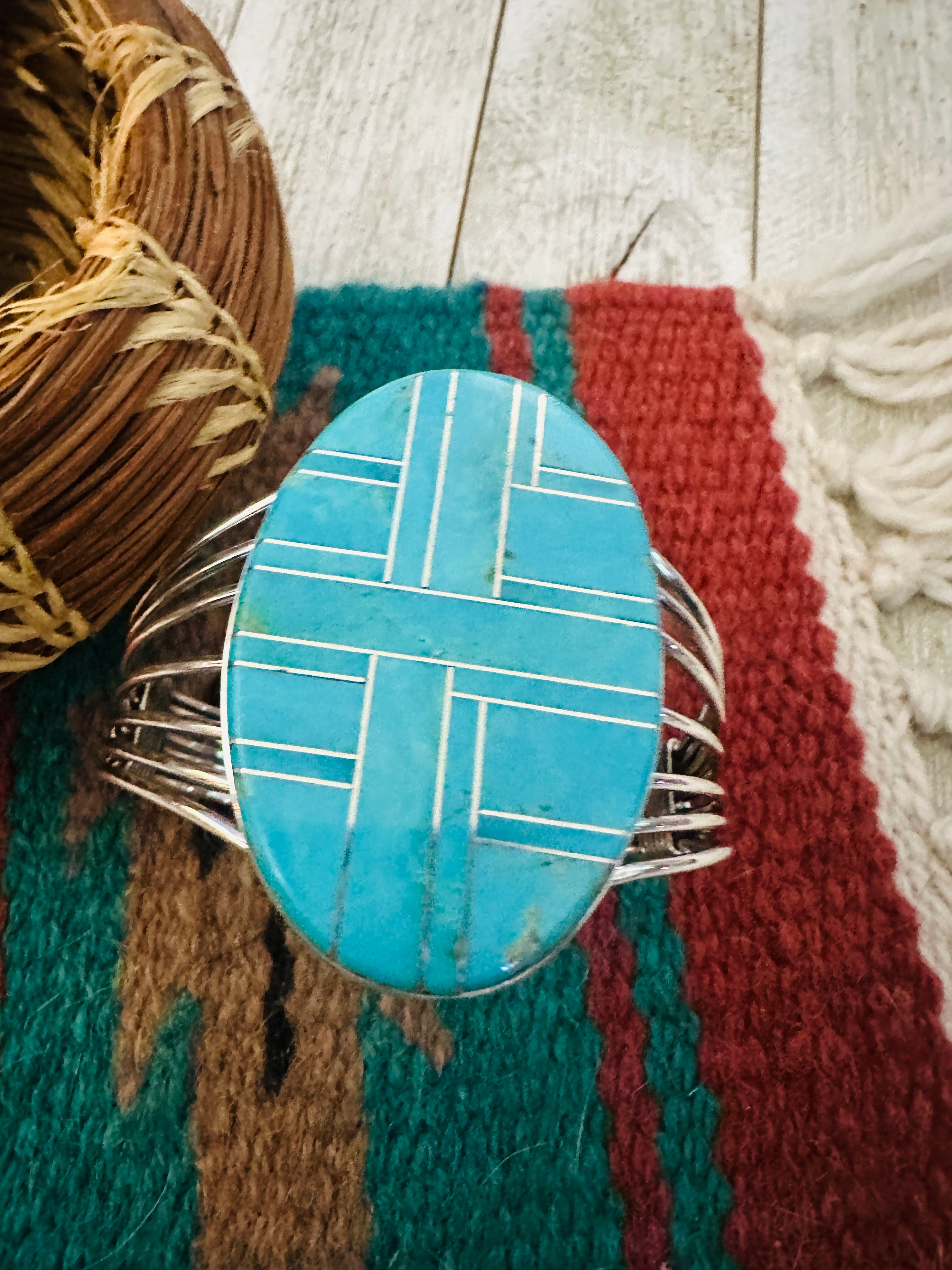 Handcrafted Sterling Silver & Turquoise Inlay Cuff Bracelet