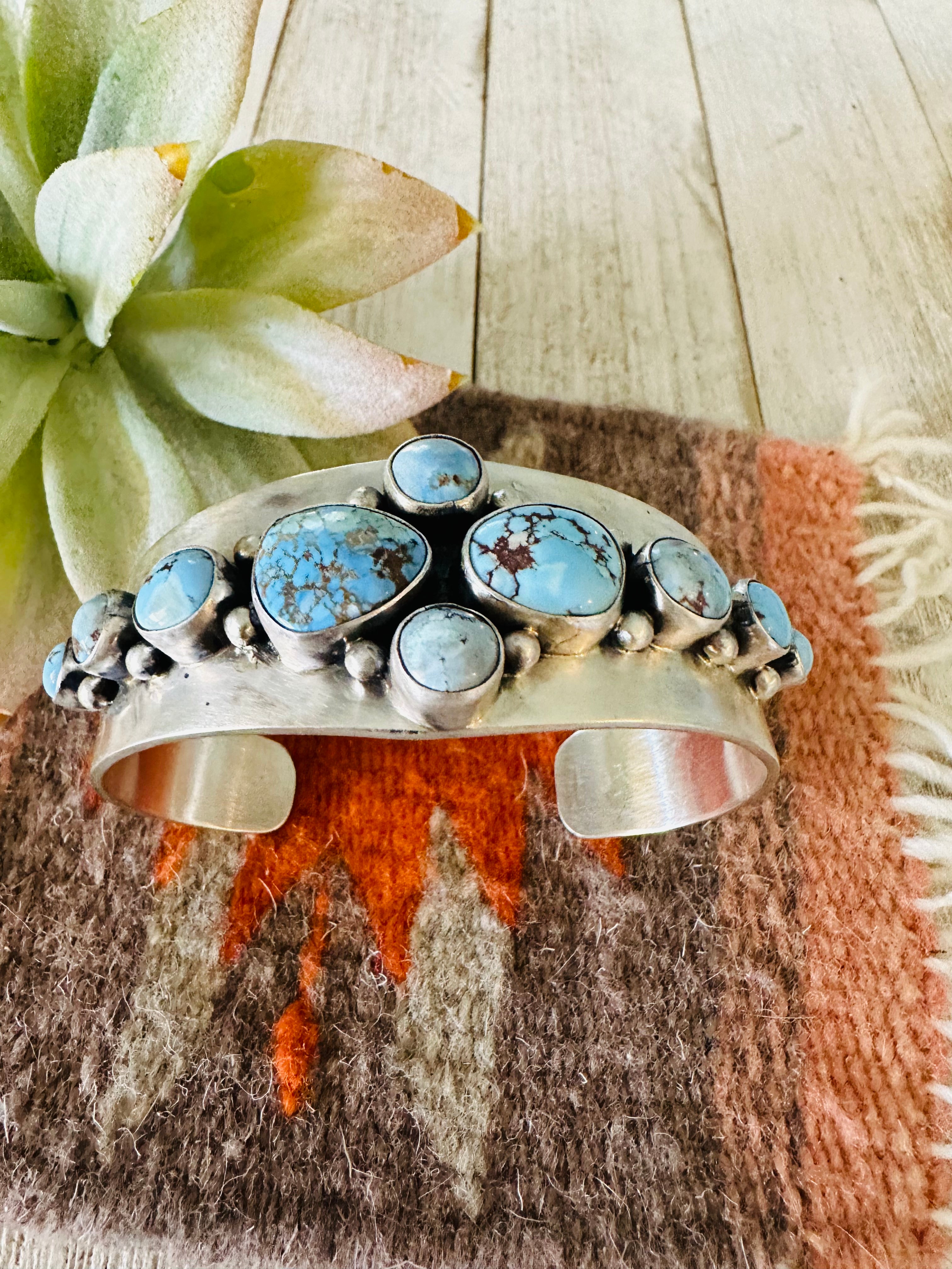 Navajo Golden Hills Turquoise & Sterling Silver Cuff Bracelet