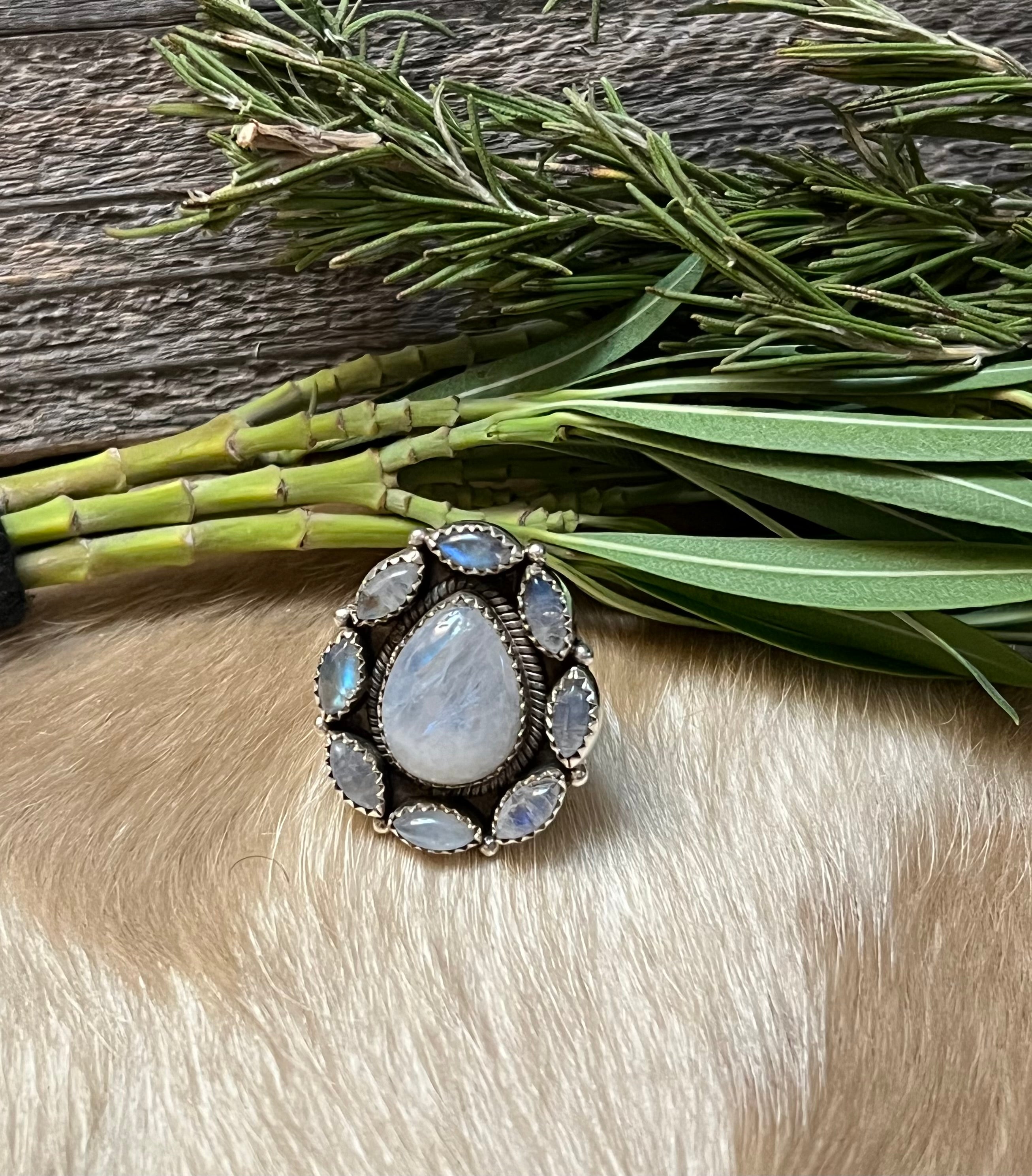 Handmade Moonstone Sterling Silver Tear Drop Adjustable Ring