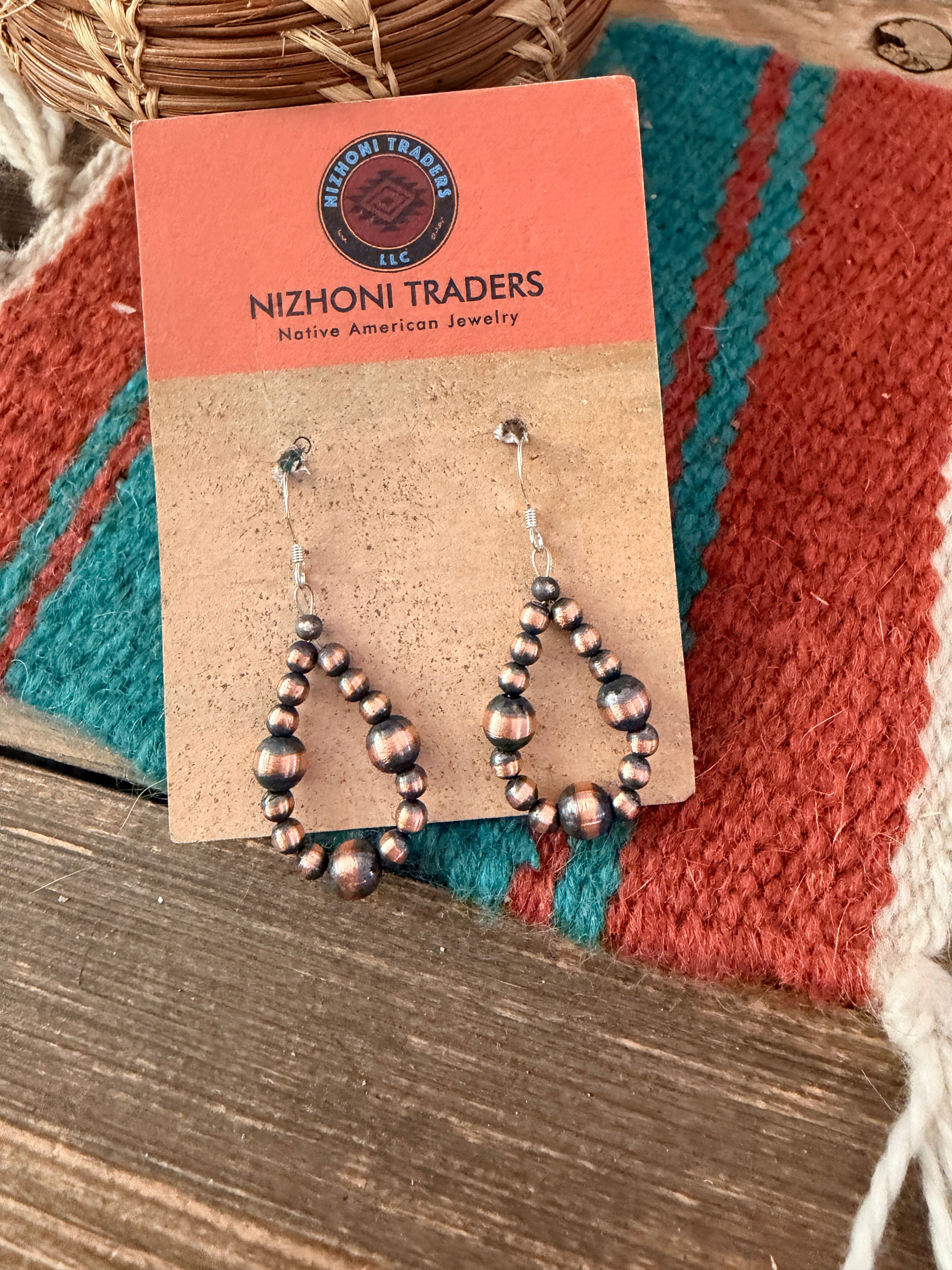 Handcrafted Copper Beaded Dangle Hoop Earrings