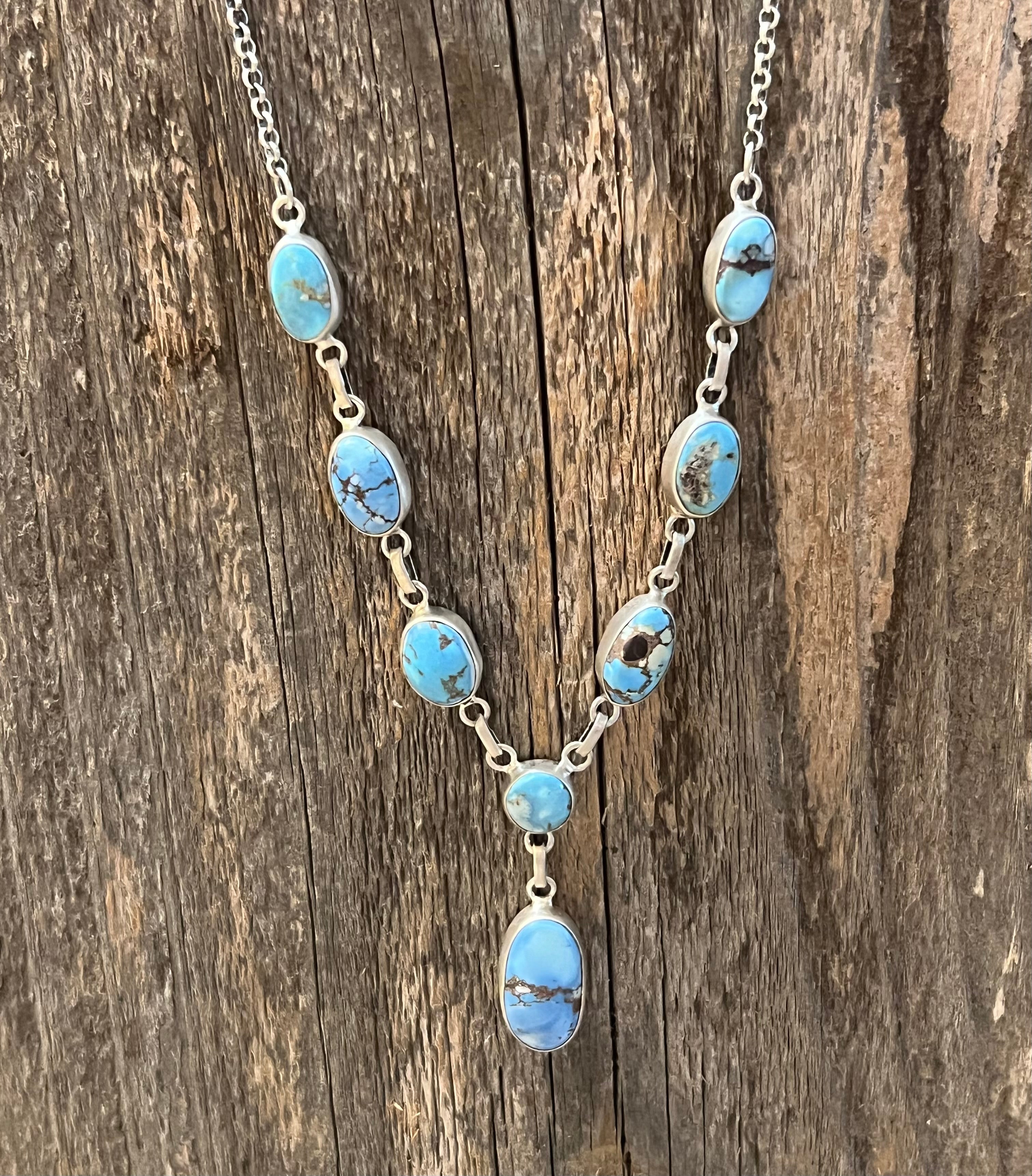 Handmade Golden Hills Turquoise & Sterling Silver Drop Necklace