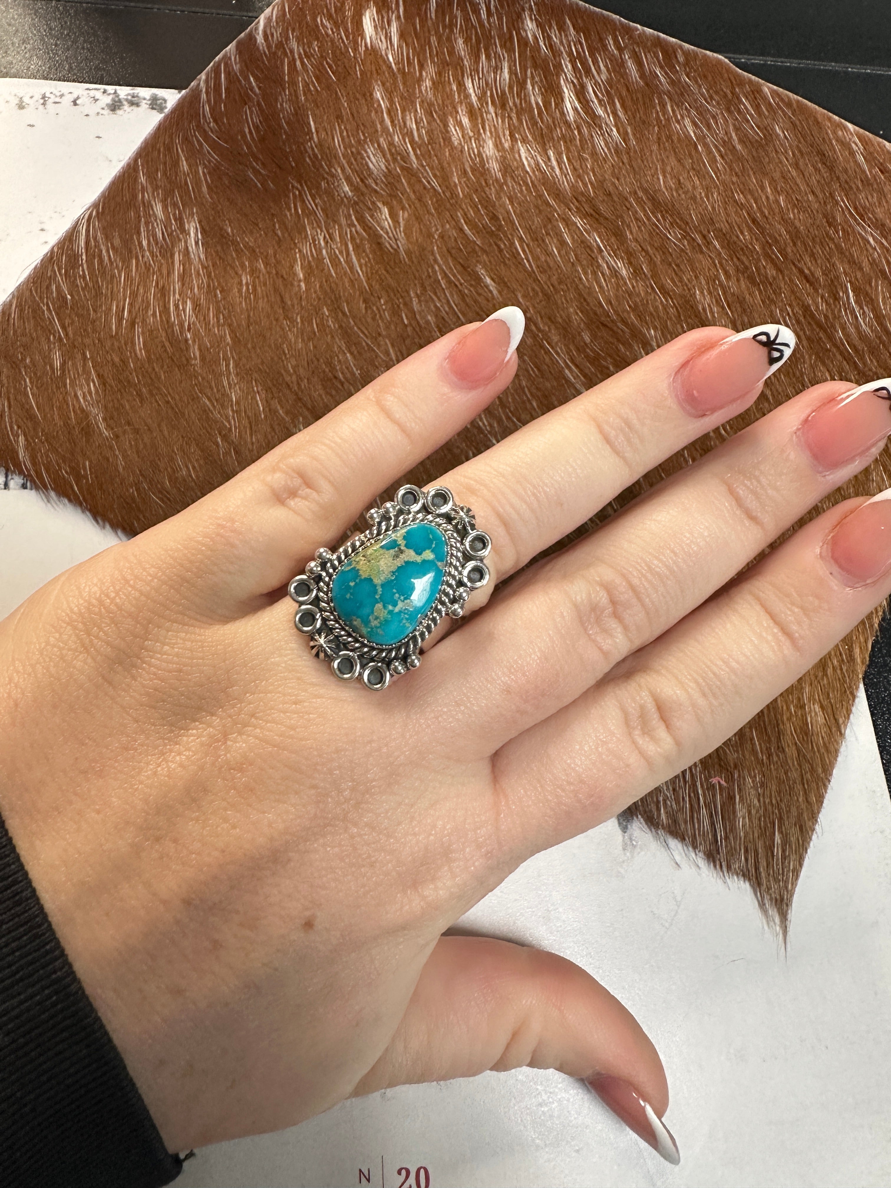 Beautiful Handmade Turquoise And Sterling Silver Adjustable Single Stone Ring