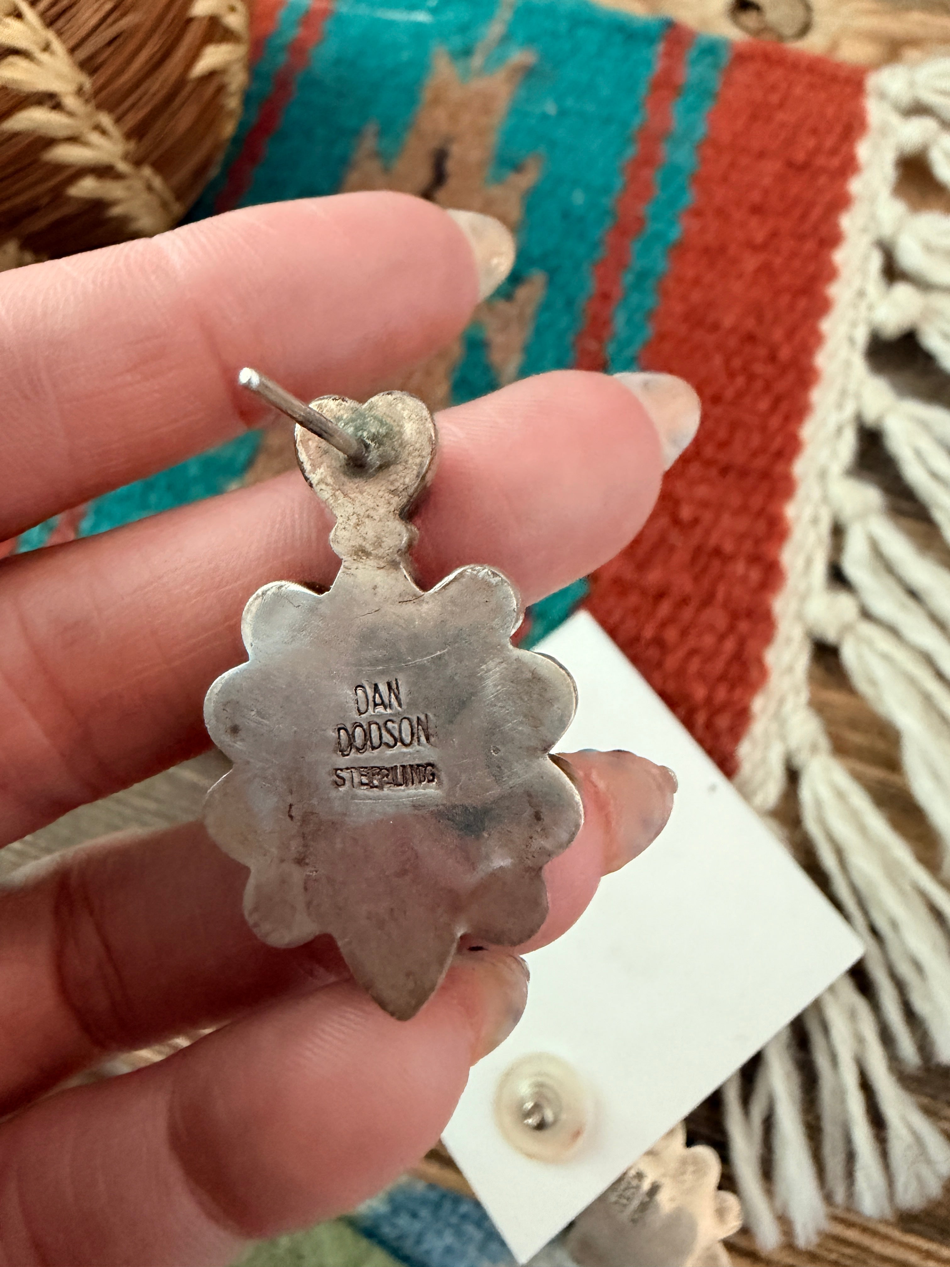 Handmade Old Pawn Orange Spiny Oyster & Sterling Silver Heart Earrings by Dan Dodson