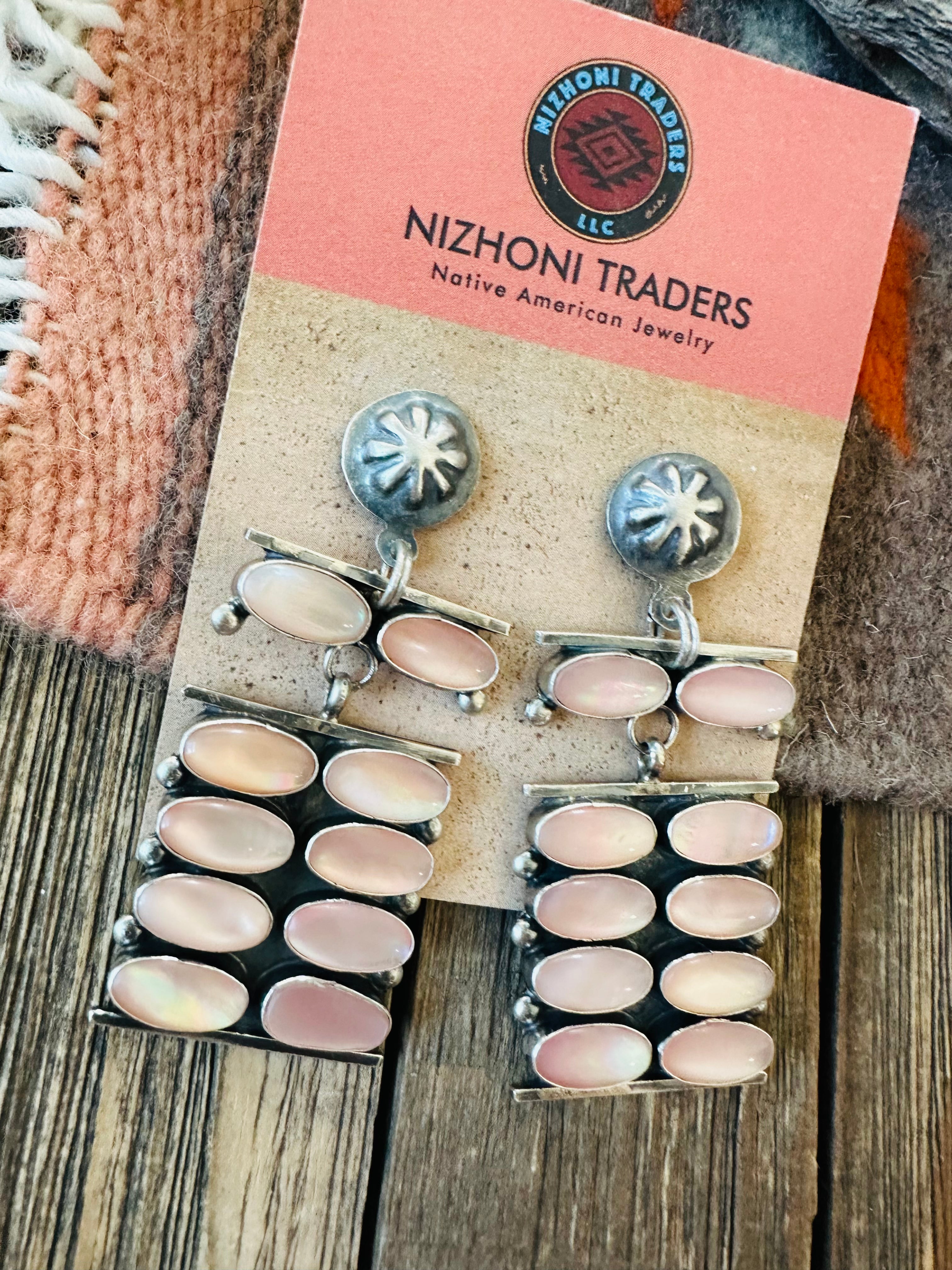 Navajo Mother of Pearl & Sterling Silver Dangle Earrings