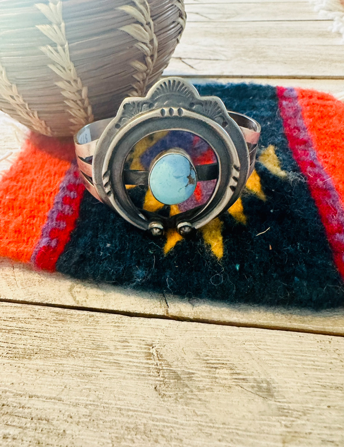 Navajo Golden Hills Turquoise & Sterling Silver Naja Cuff Bracelet