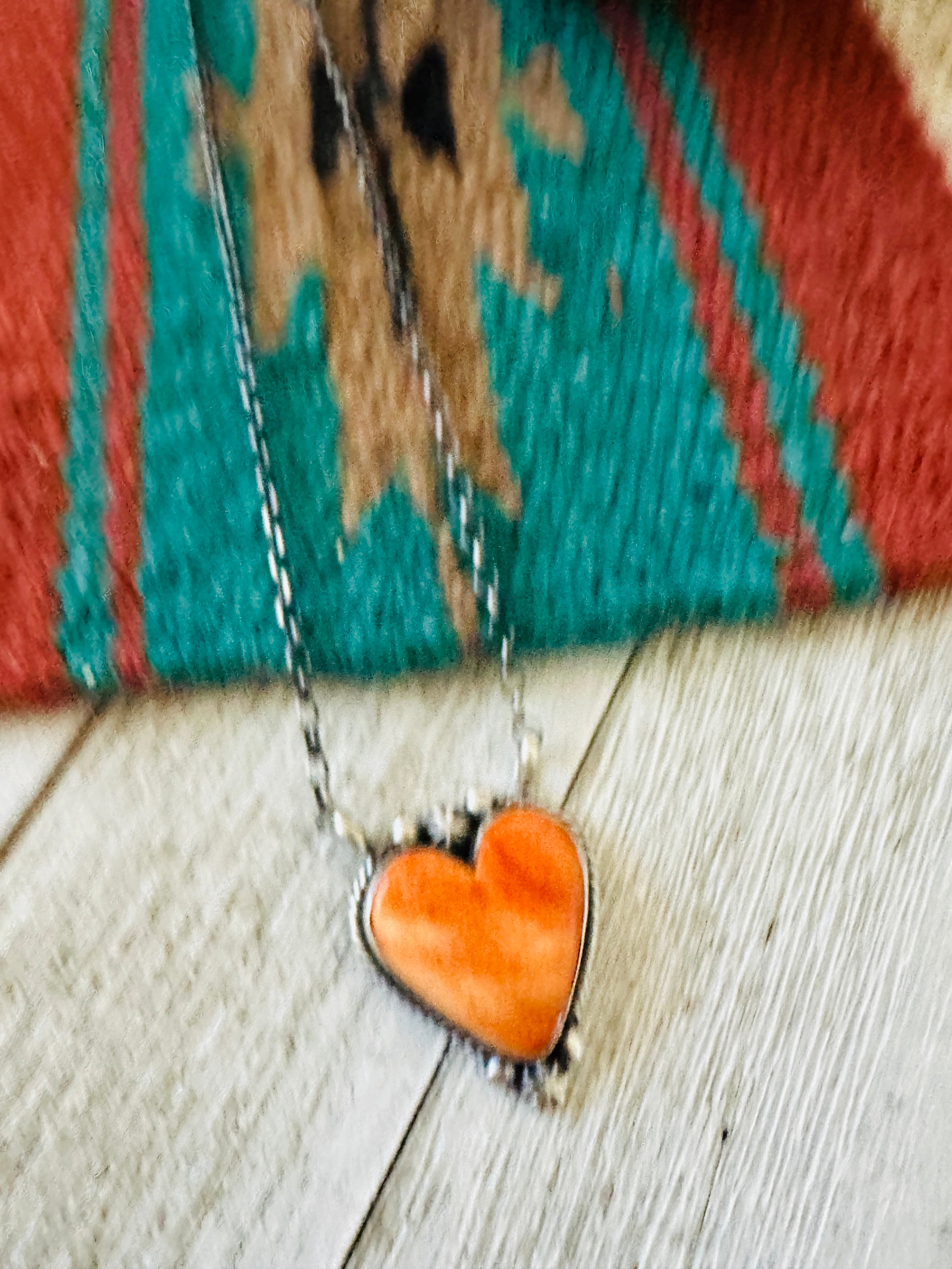 Handcrafted Sterling Silver & Orange Spiny Heart Necklace