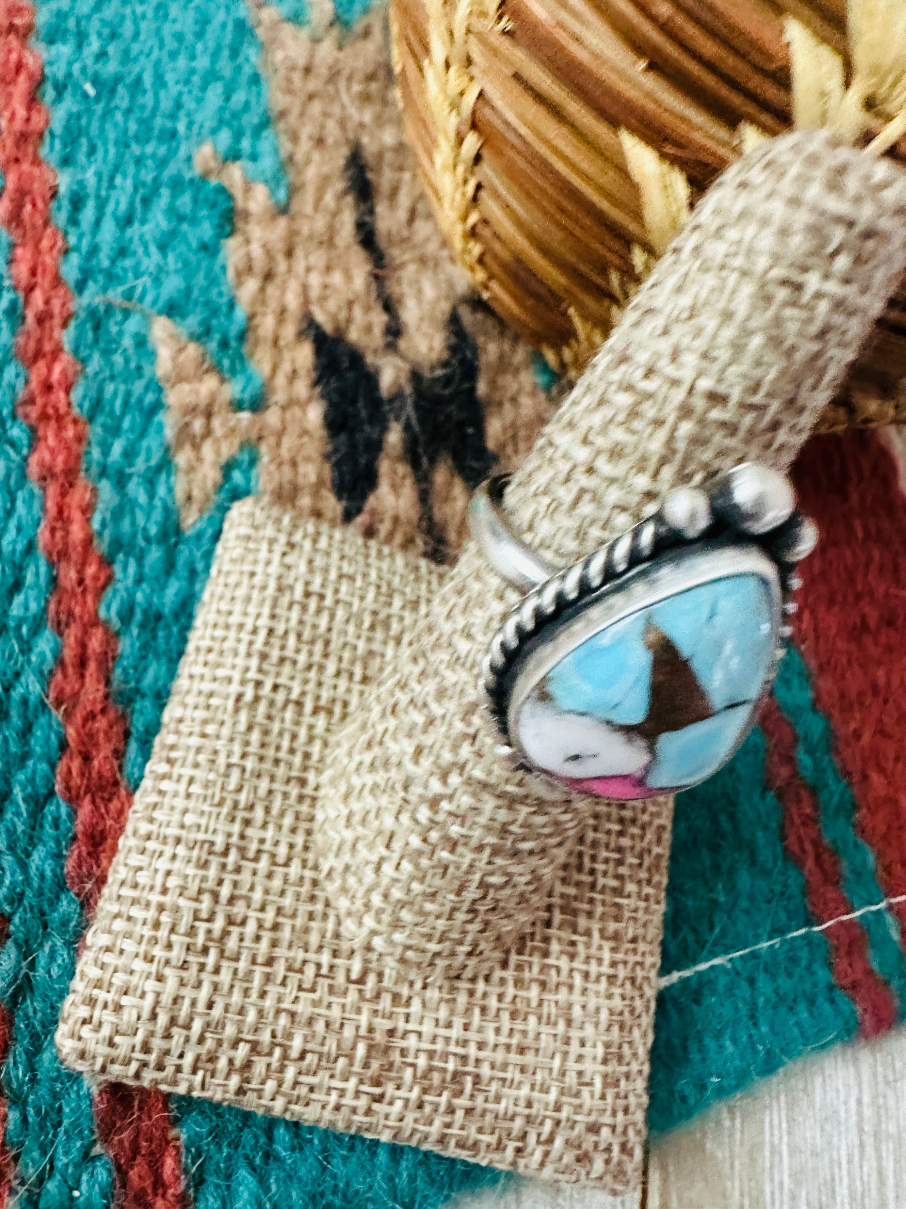 Handcrafted Sterling Silver & Cotton Candy Teardrop Adjustable Ring