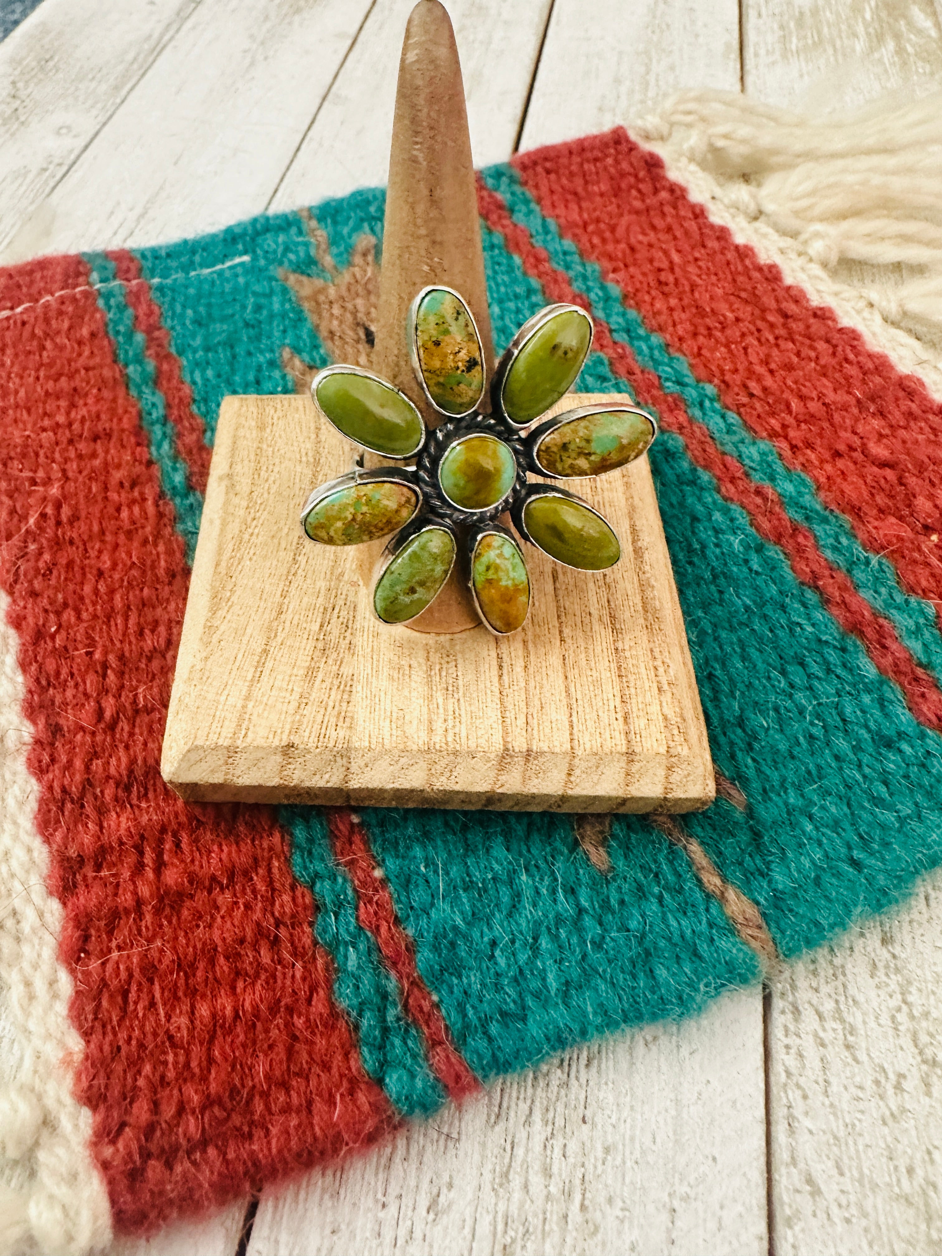 Navajo Sterling Silver & Turquoise Adjustable Flower Ring