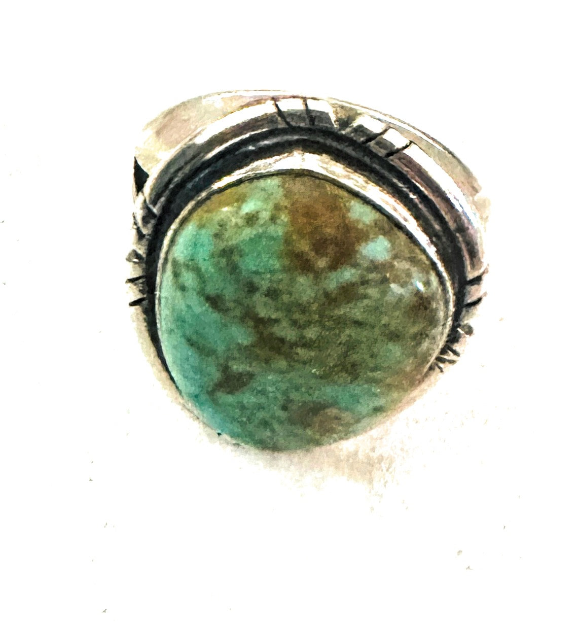 Navajo Turquoise & Sterling Silver Shadowbox Ring Size 8.75