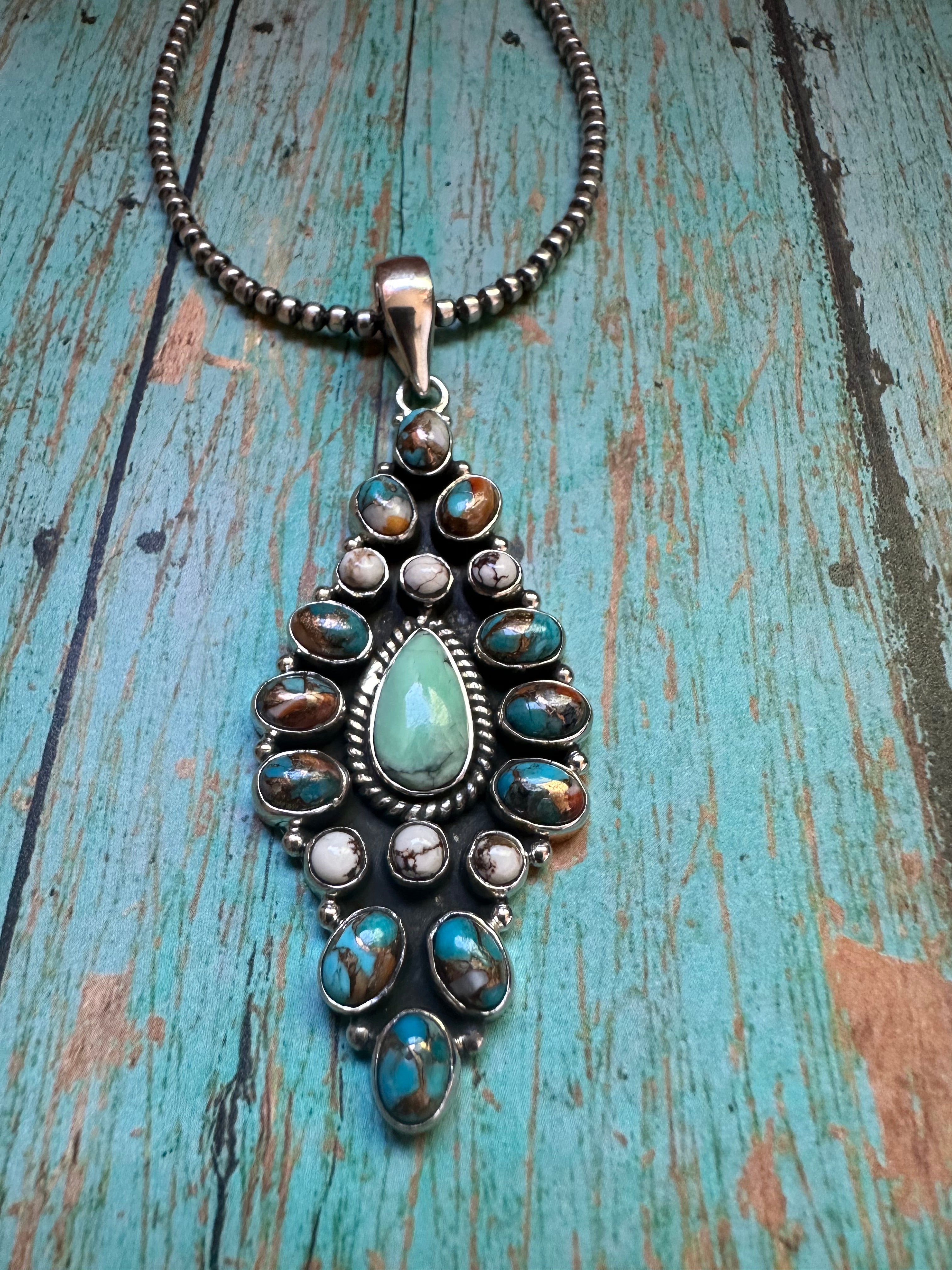 Handmade Sterling Silver, Wild Horse, Turquoise & Spice Pendant