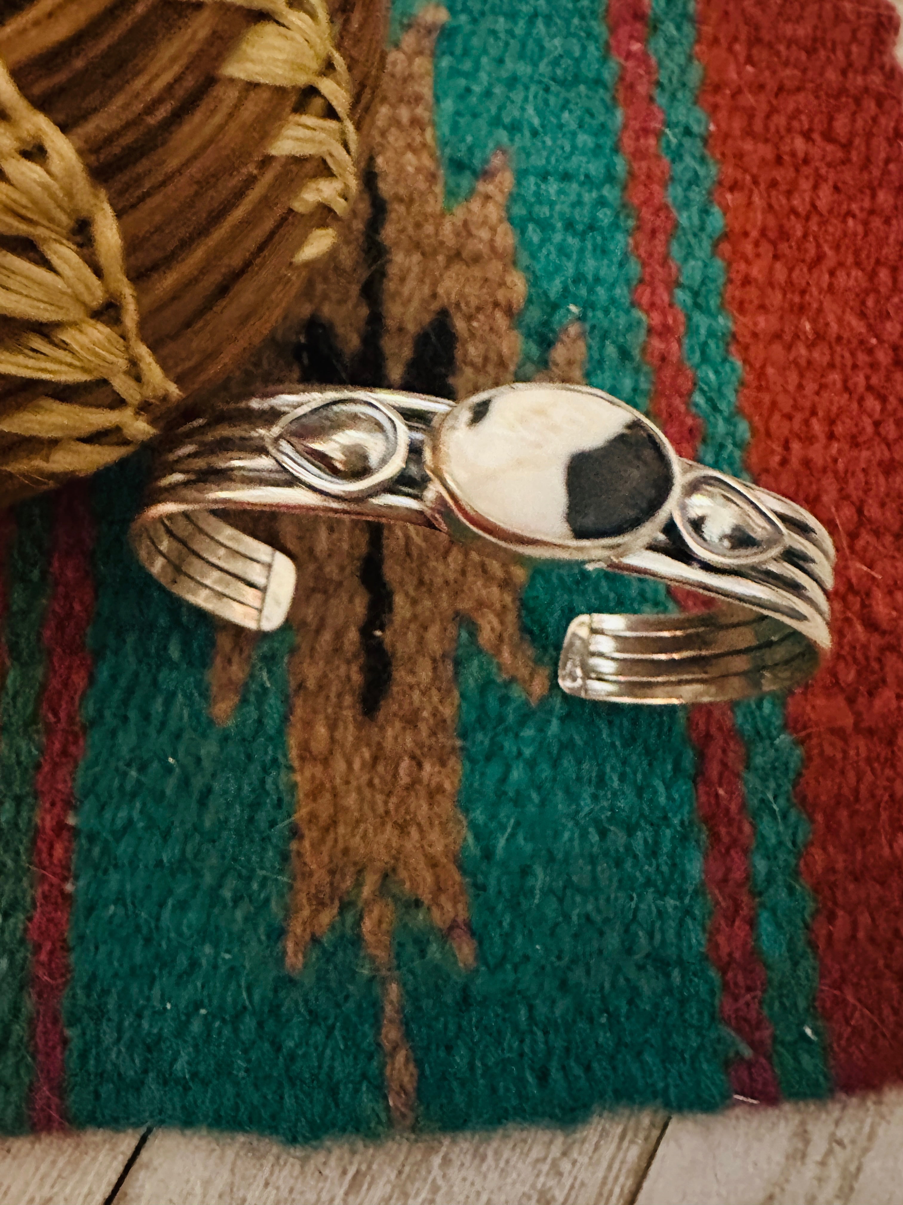 Navajo White Buffalo & Sterling Silver Cuff Bracelet