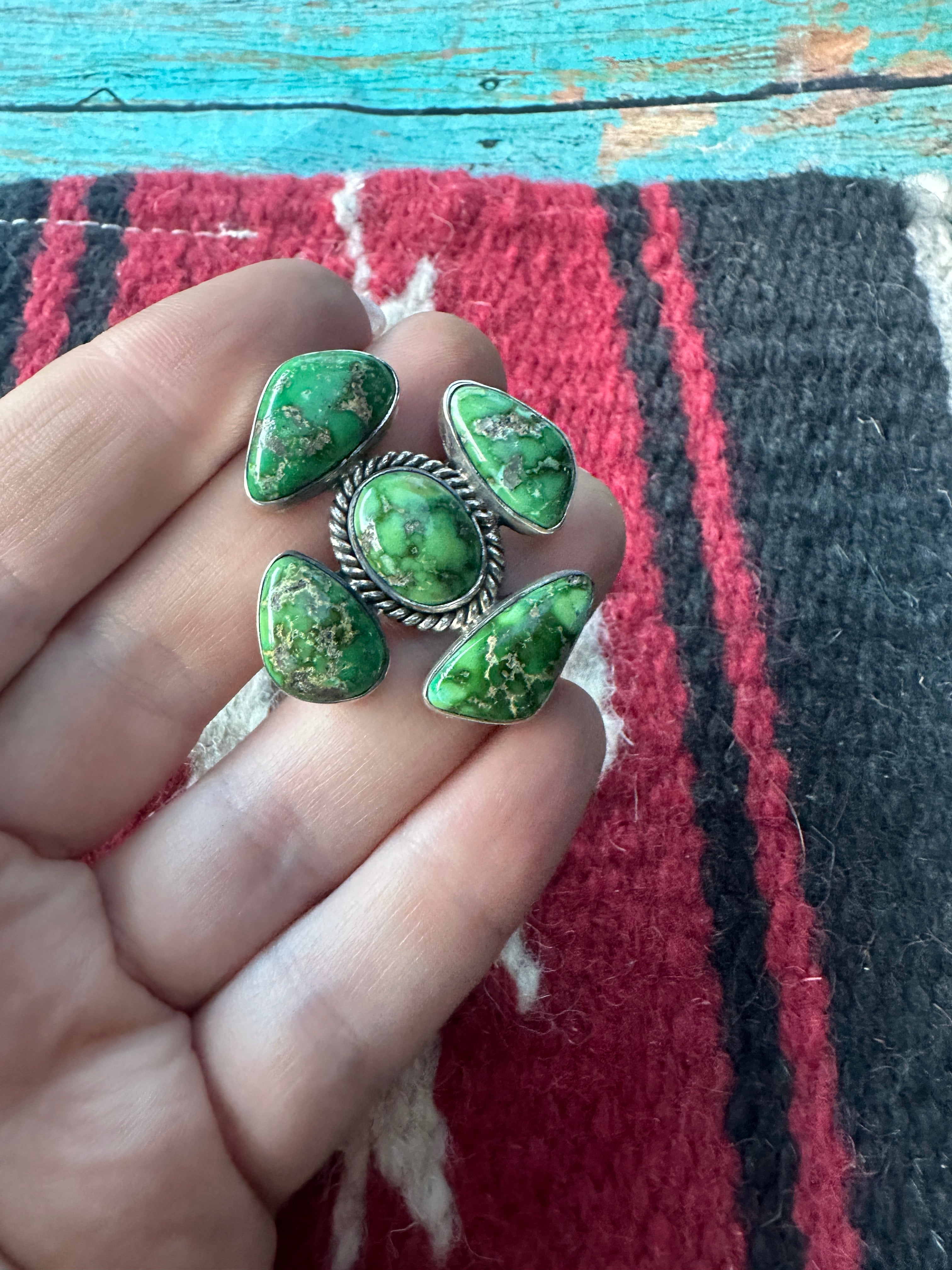 Beautiful Handmade Sonoran Gold Turquoise And Sterling Silver Adjustable Ring