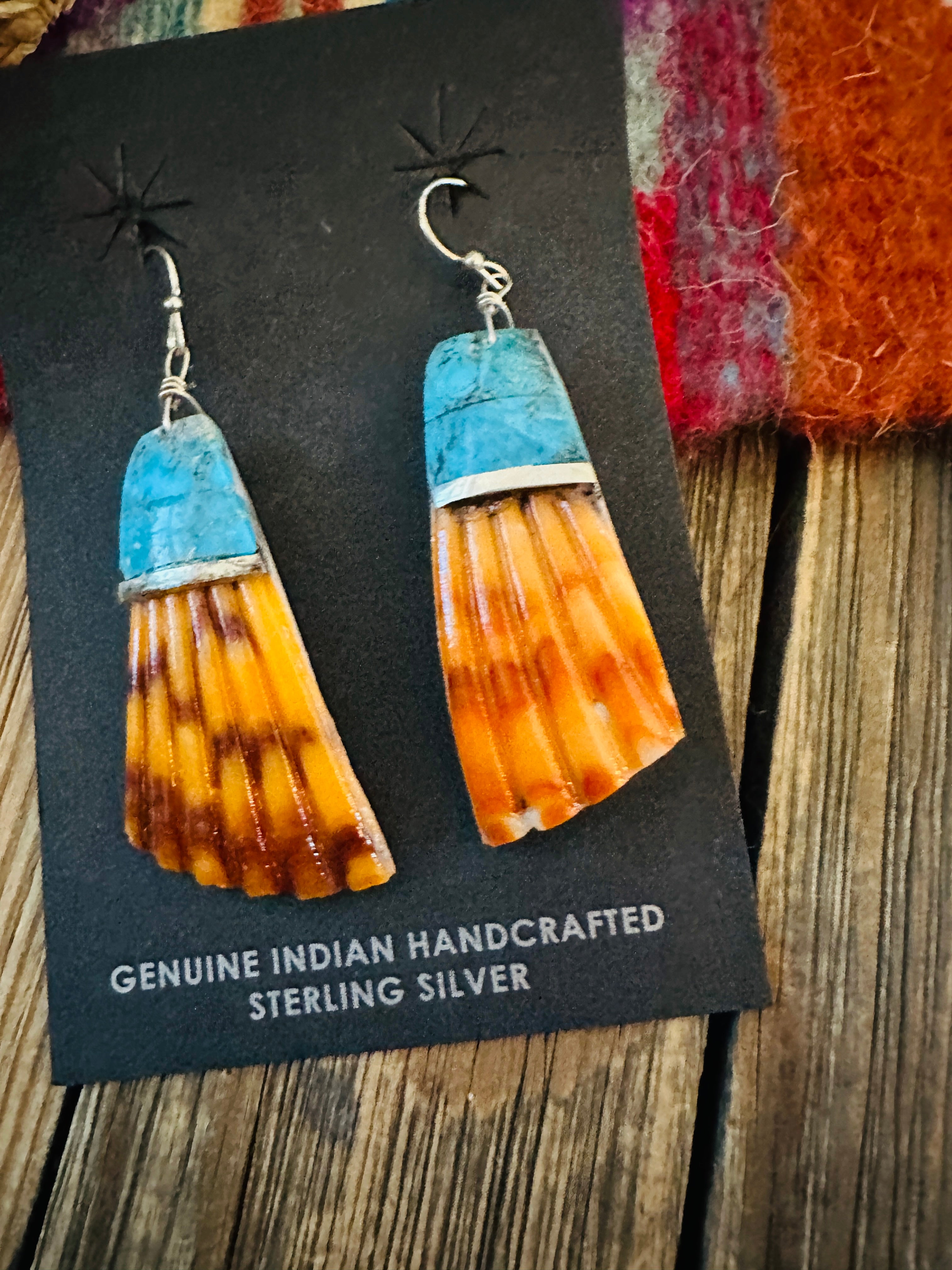 Handcrafted Turquoise & Shell Dangle Earrings