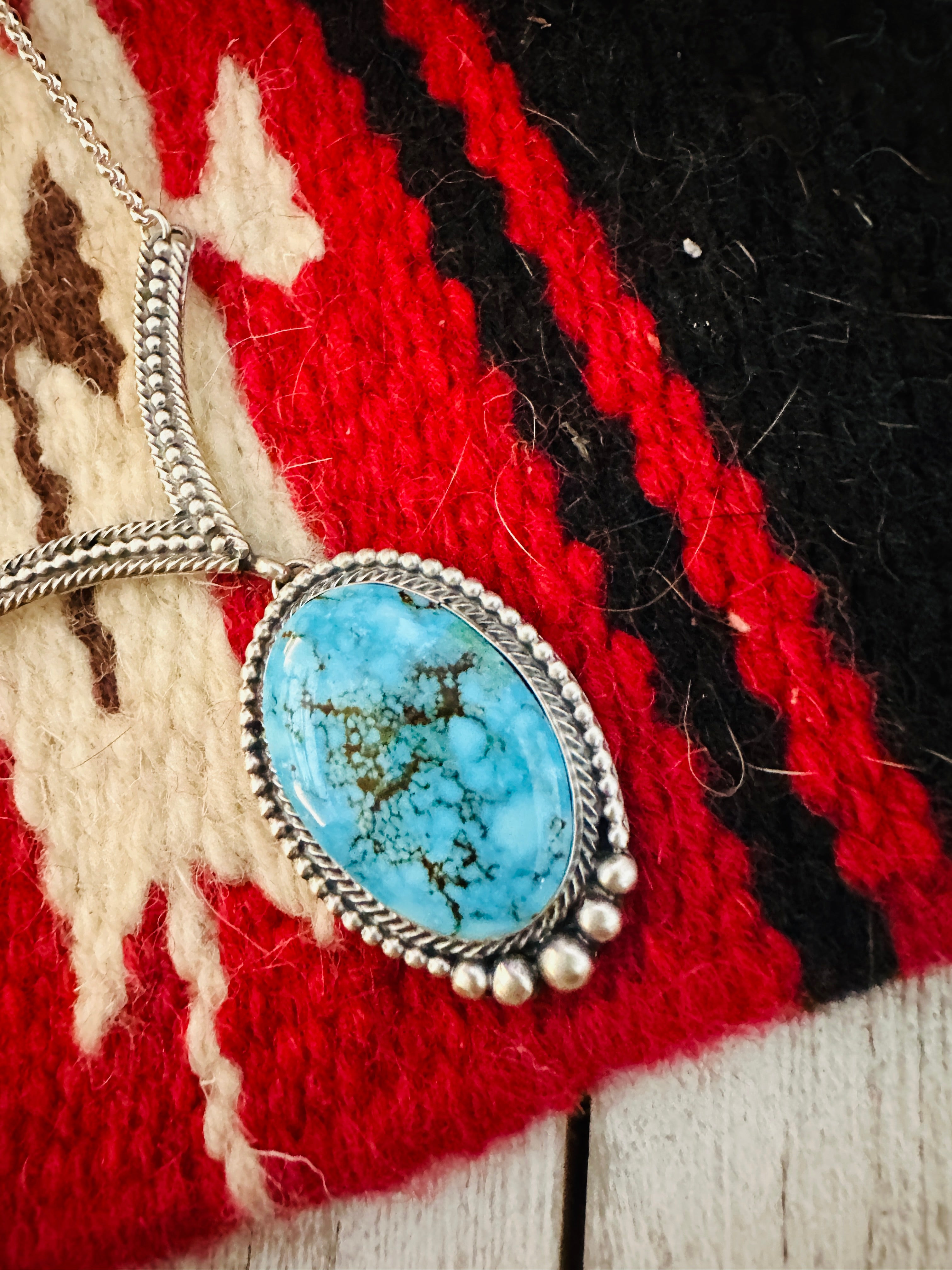 Navajo Sterling Silver & Birds Eye Kingman Turquoise Necklace