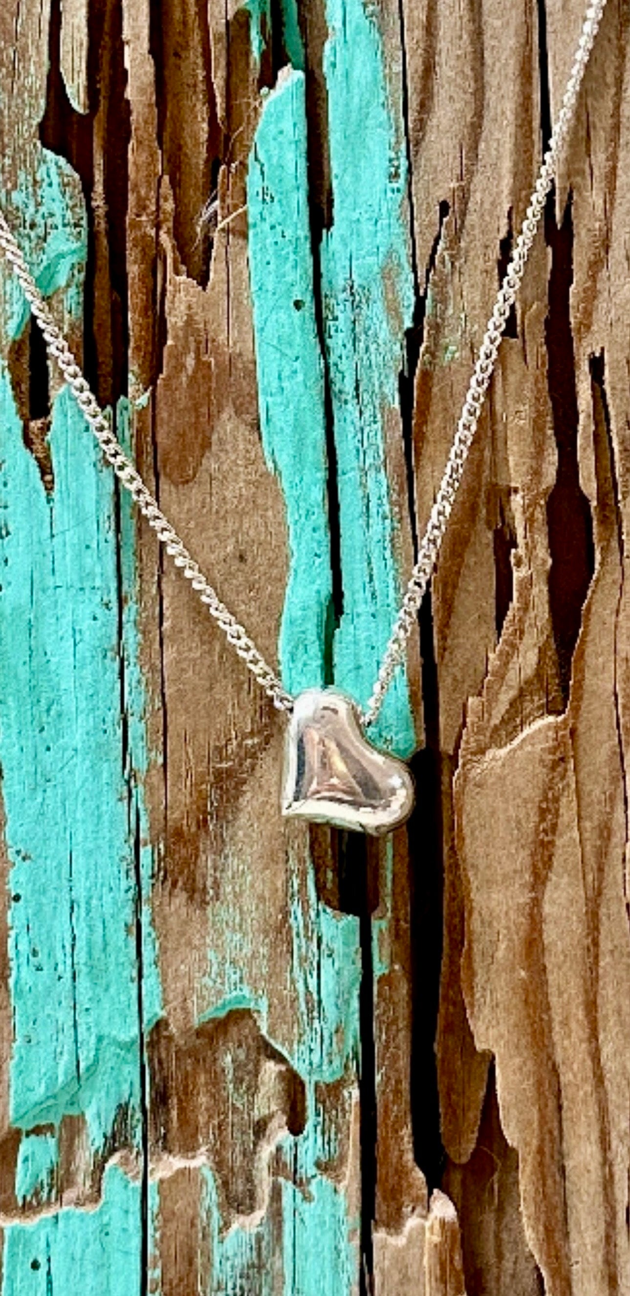 Puffed Side Heart Sterling Silver Necklace