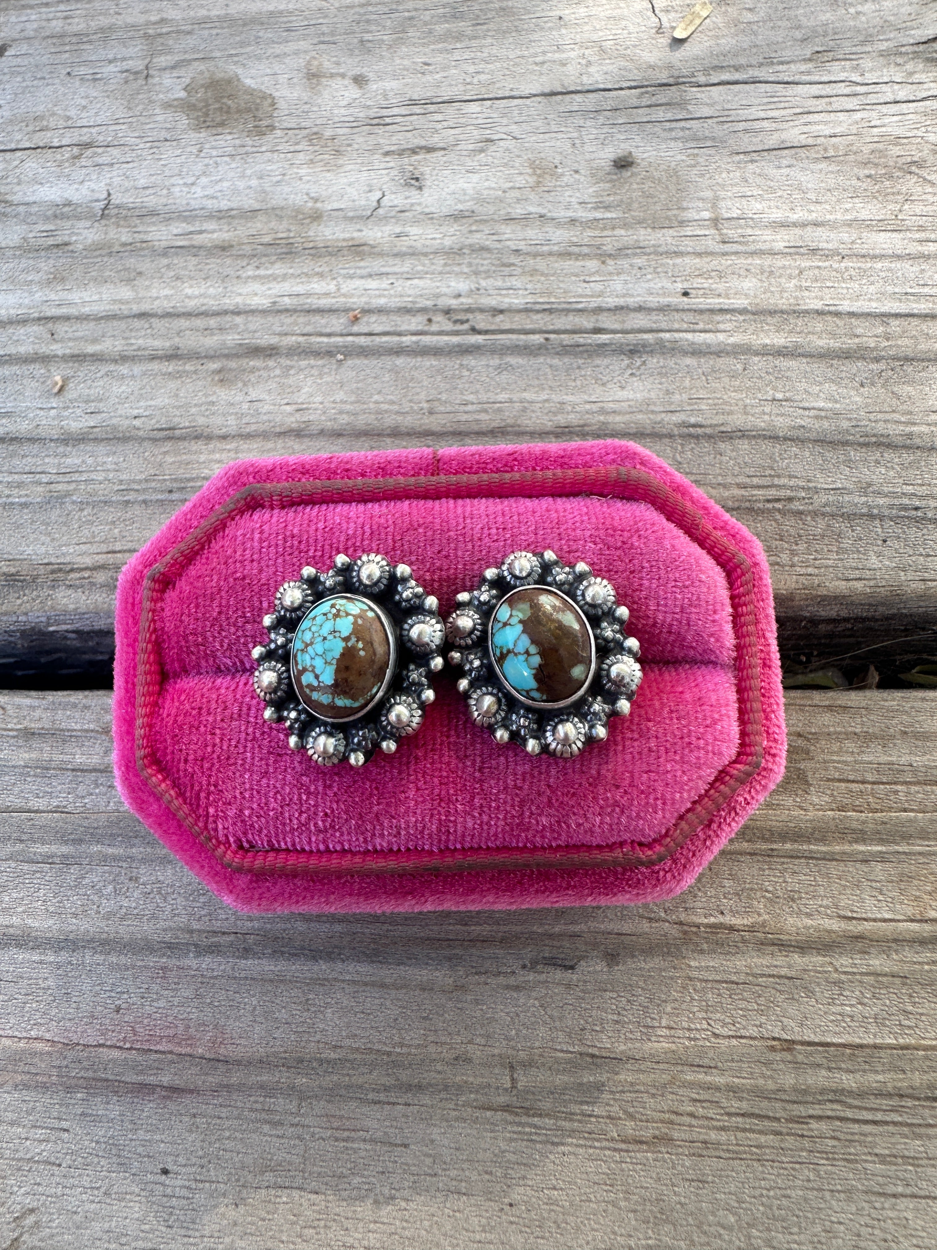 Handmade Number 8 Turquoise & Sterling Silver Post Earrings