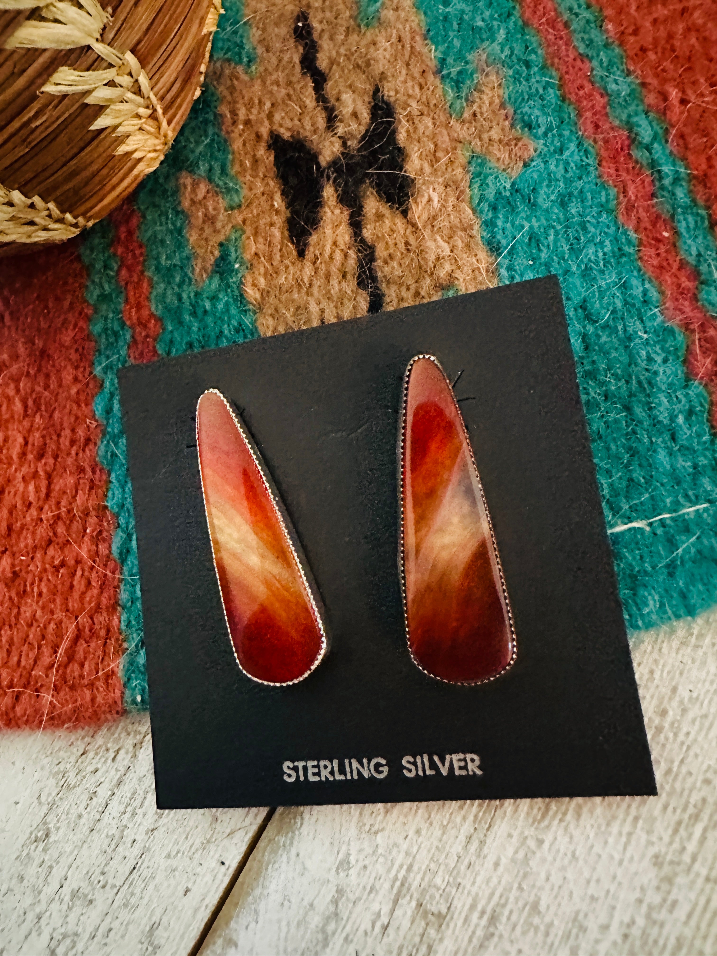 Navajo Jasper Sterling Silver Post Earrings Signed