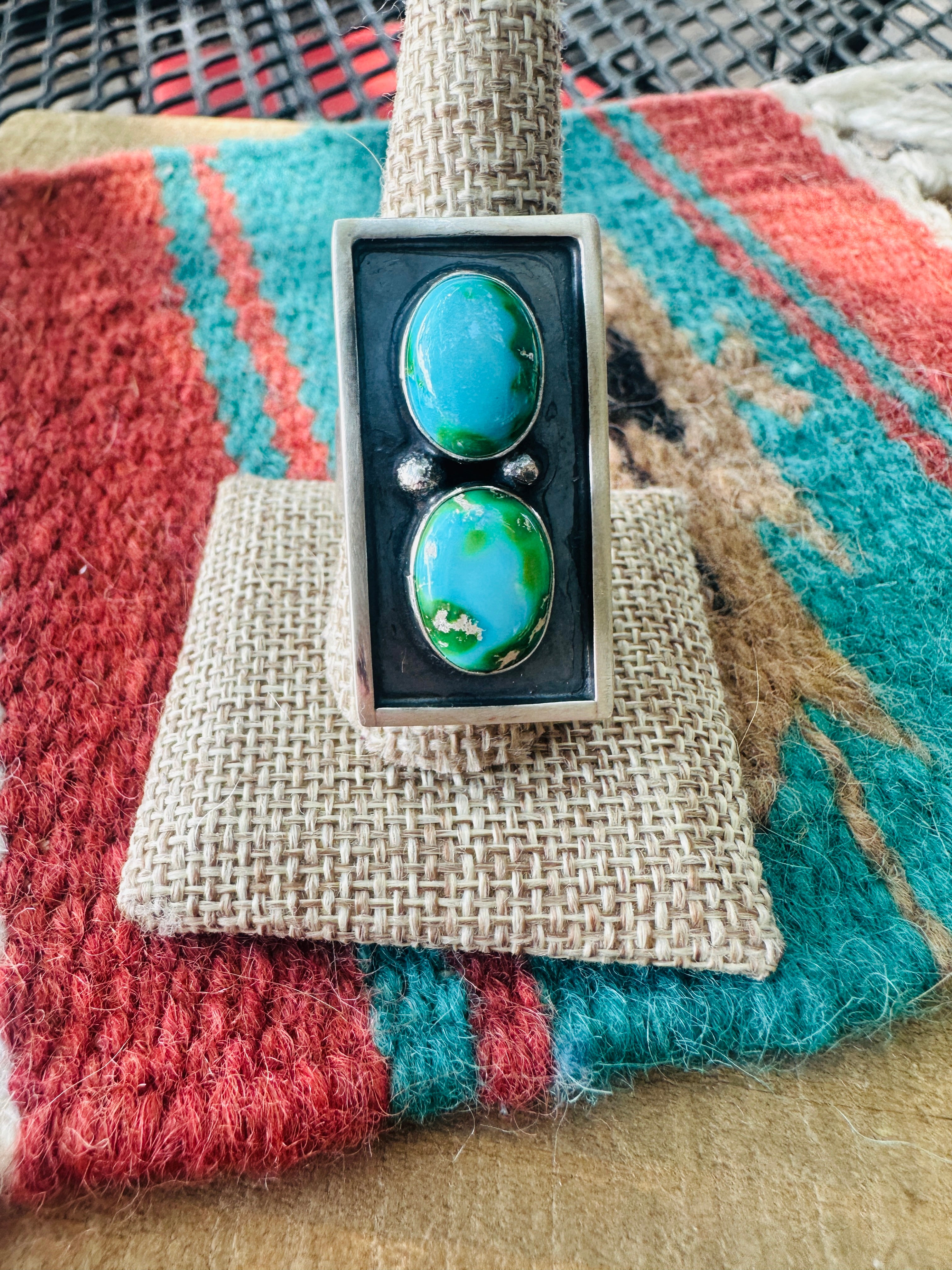 Handcrafted Sonoran Mountain Turquoise & Sterling Silver Adjustable Ring