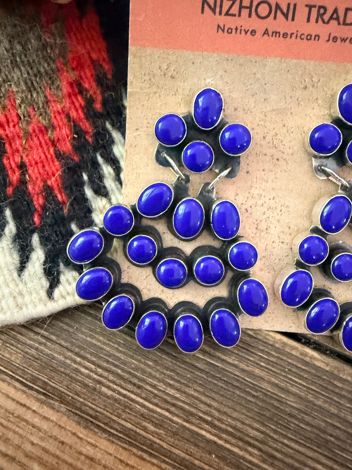 Handcrafted Lapis & Sterling Silver Cluster Dangle Earrings