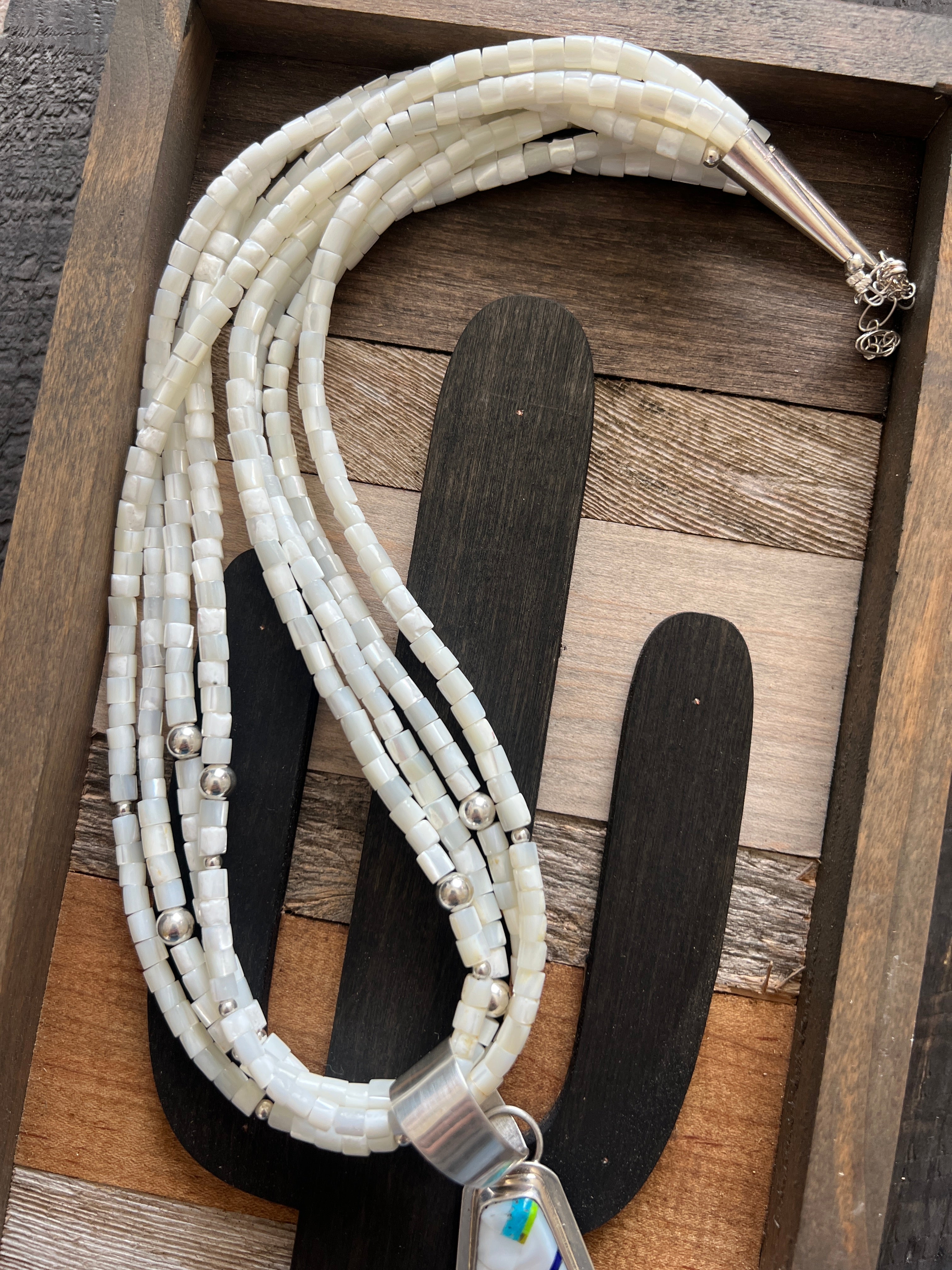 Daniel Coriz Mother Of Pearl Beaded Inlay Necklace