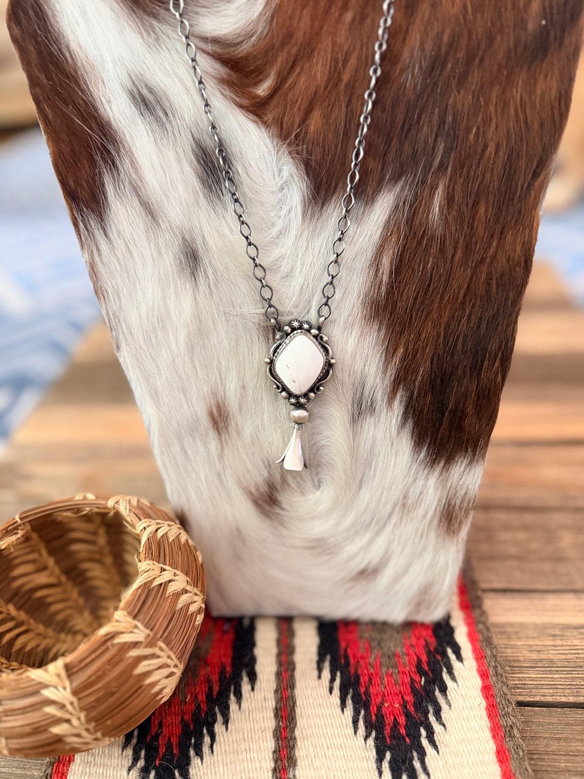 Handcrafted White Buffalo & Sterling Silver Blossom Necklace by Sheila Becenti