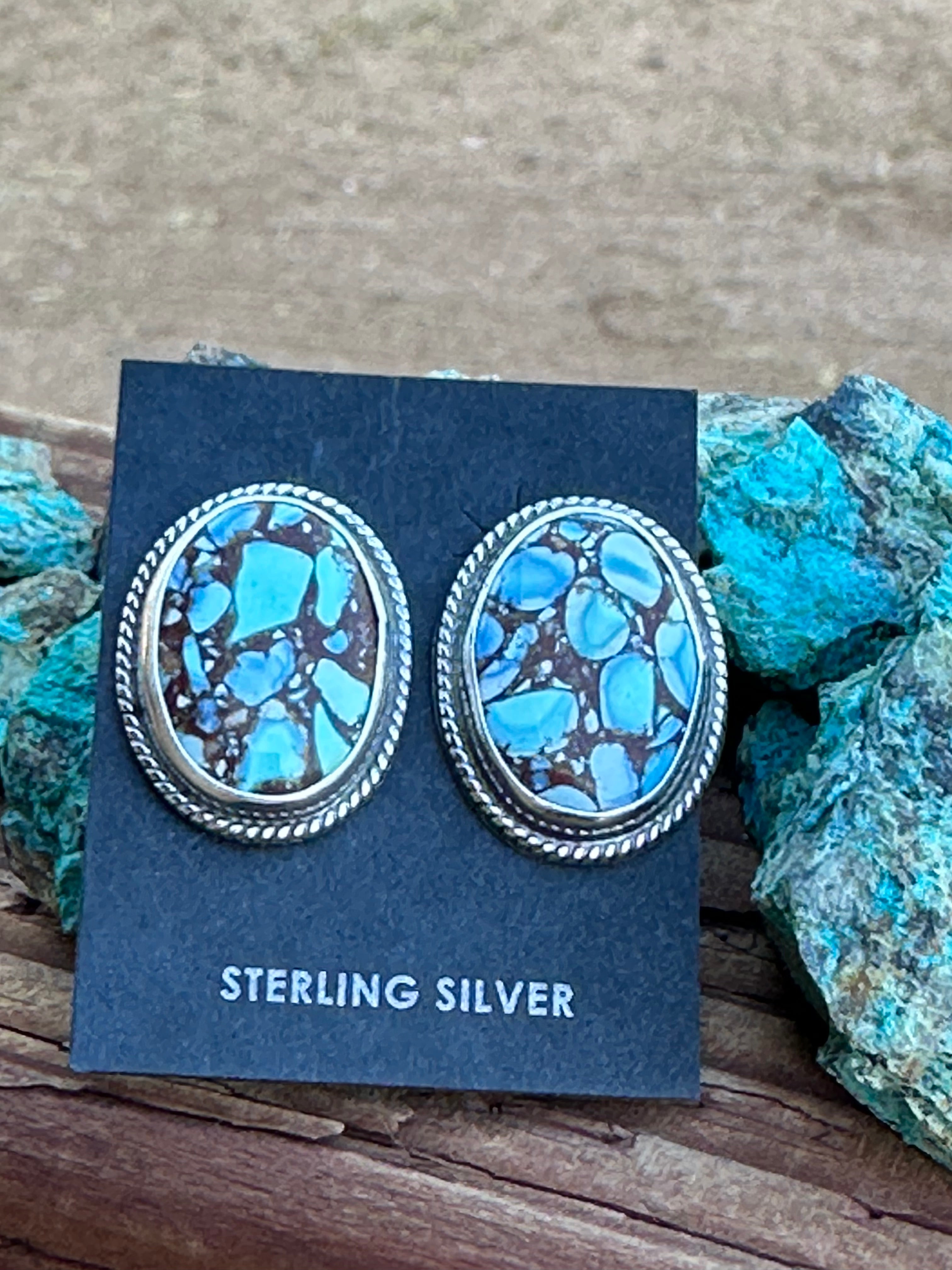 Navajo Sterling Silver & Golden Hills Turquoise  Post Earrings Signed