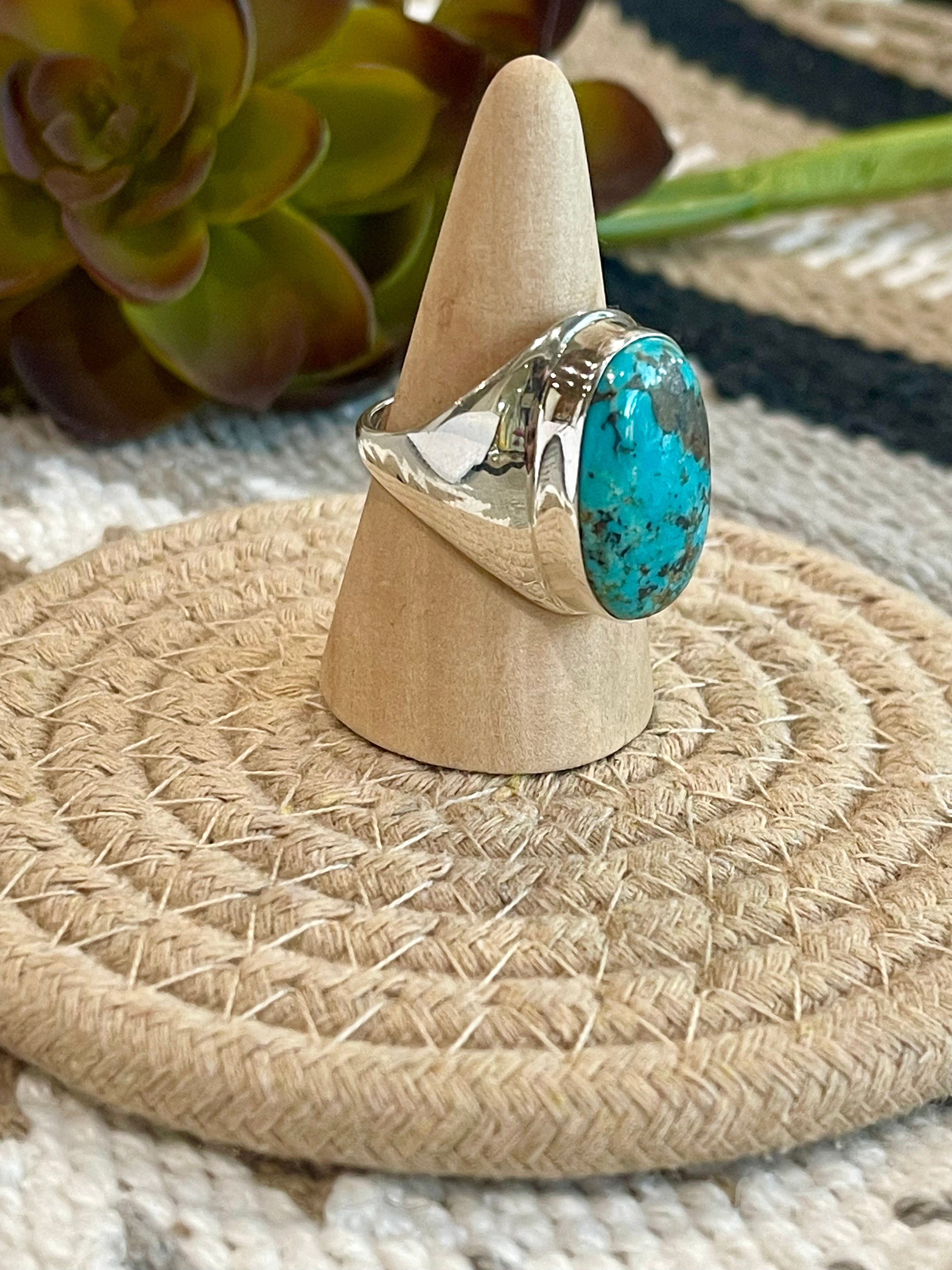 Navajo Turquoise & Sterling Silver Ring Size 11