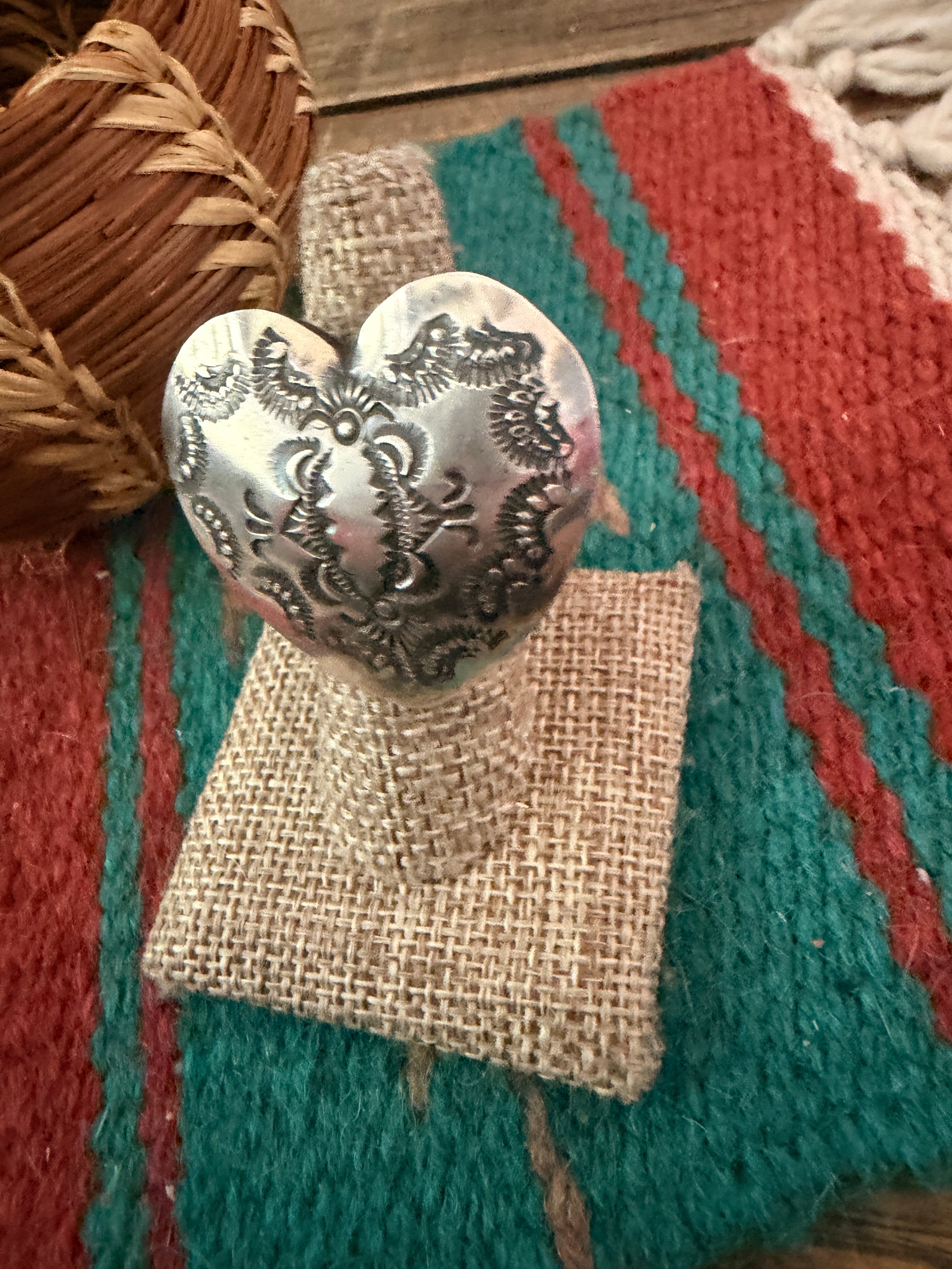 Handcrafted Sterling Silver Adjustable Heart Concho Ring by Vincent Platero