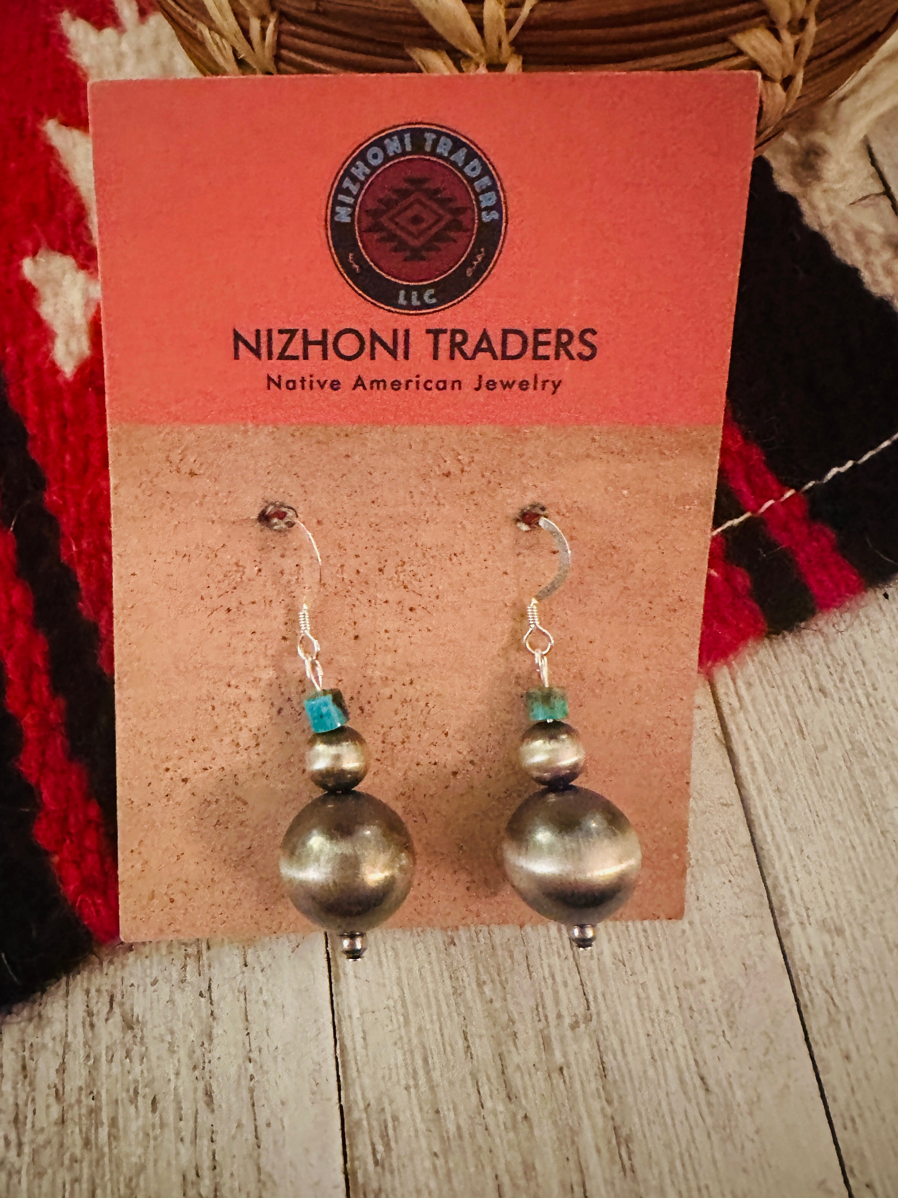 Navajo Turquoise & Sterling Silver Beaded Dangle Earrings