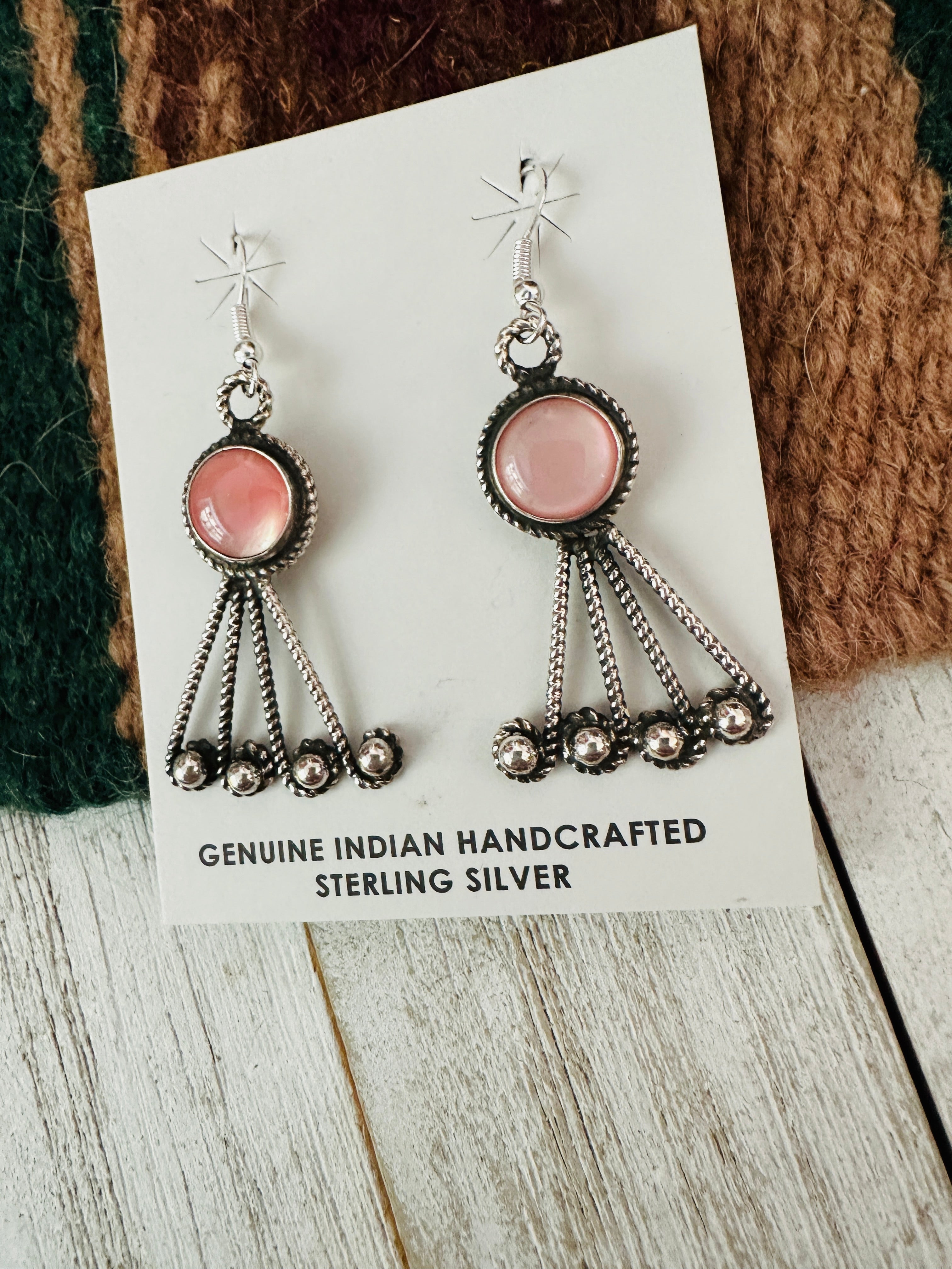 Navajo Mother of Pearl & Sterling Silver Dangle Earrings