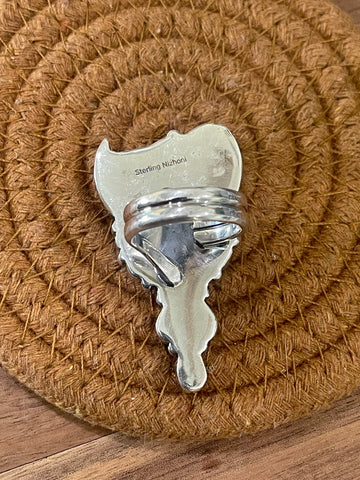 Beautiful Handmade Sterling Silver & Multi Stone Thunderbird Adjustable Ring