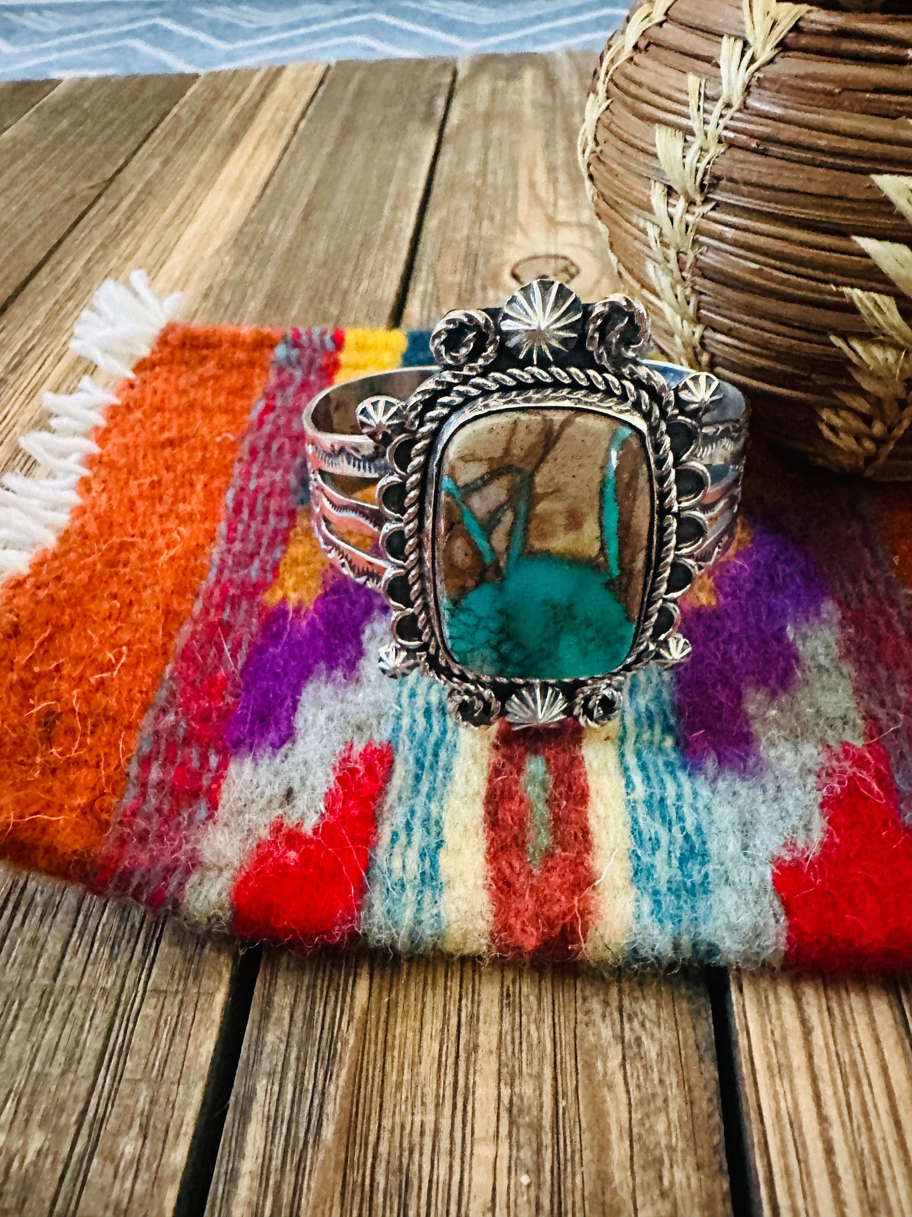 Handcrafted Pilot Mountain Turquoise & Sterling Silver Cuff Bracelet by Rosella Paxson